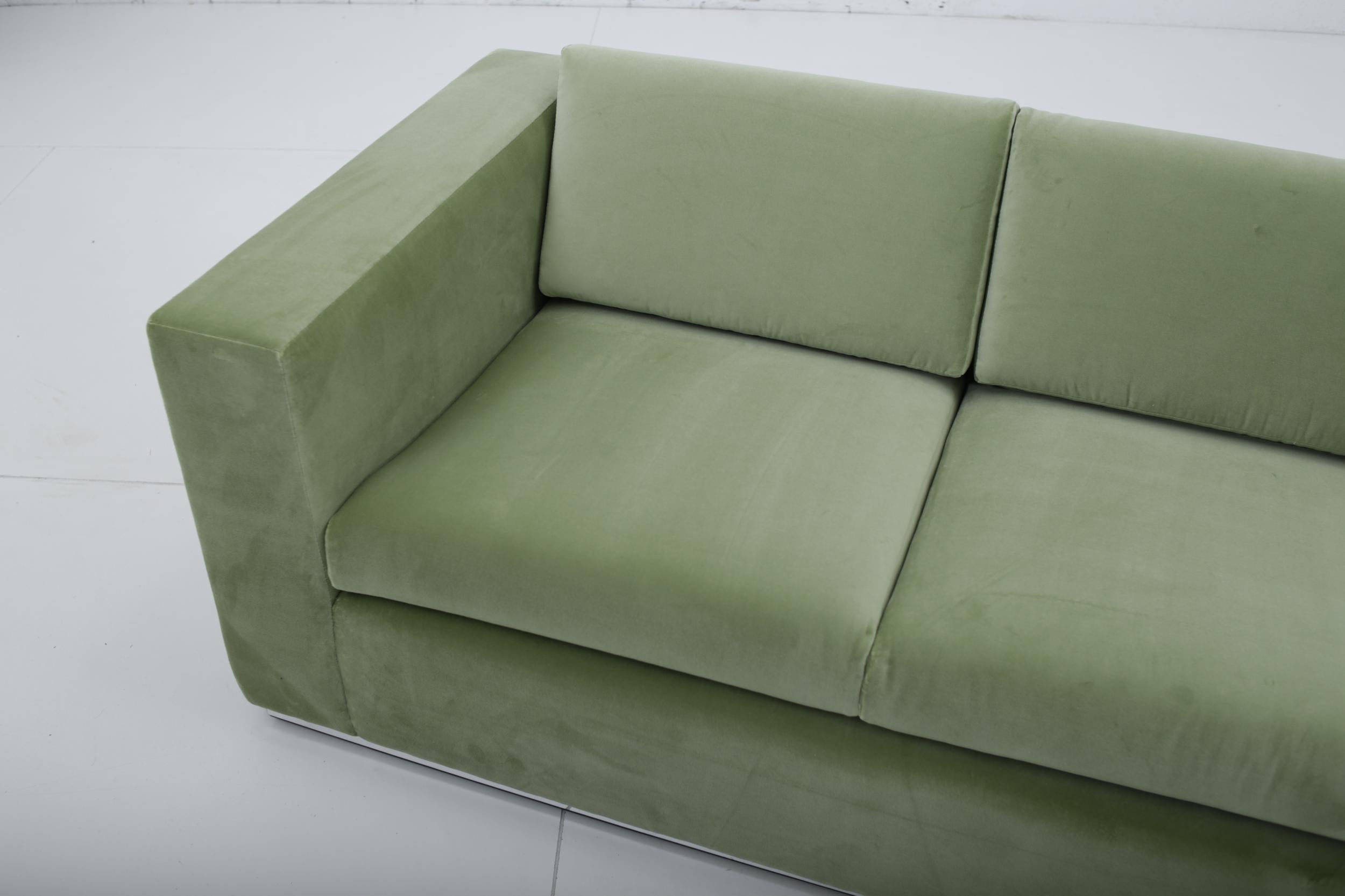 Milo Baughman Green Velvet Sofa on Chrome Base, 1970 3