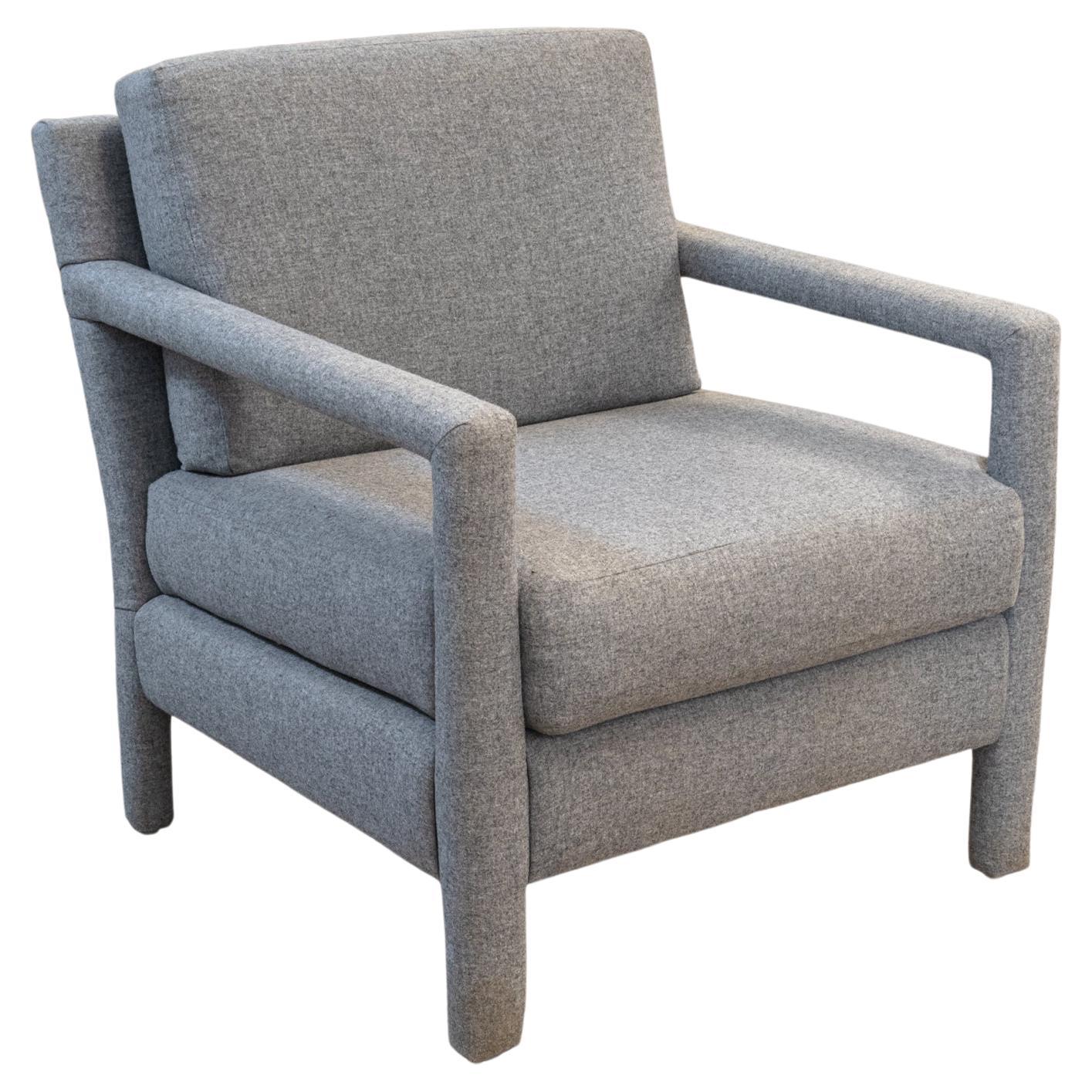 Milo Baughman Grey Blue Upholstered Parsons Contemporary Modern Accent Chair For Sale