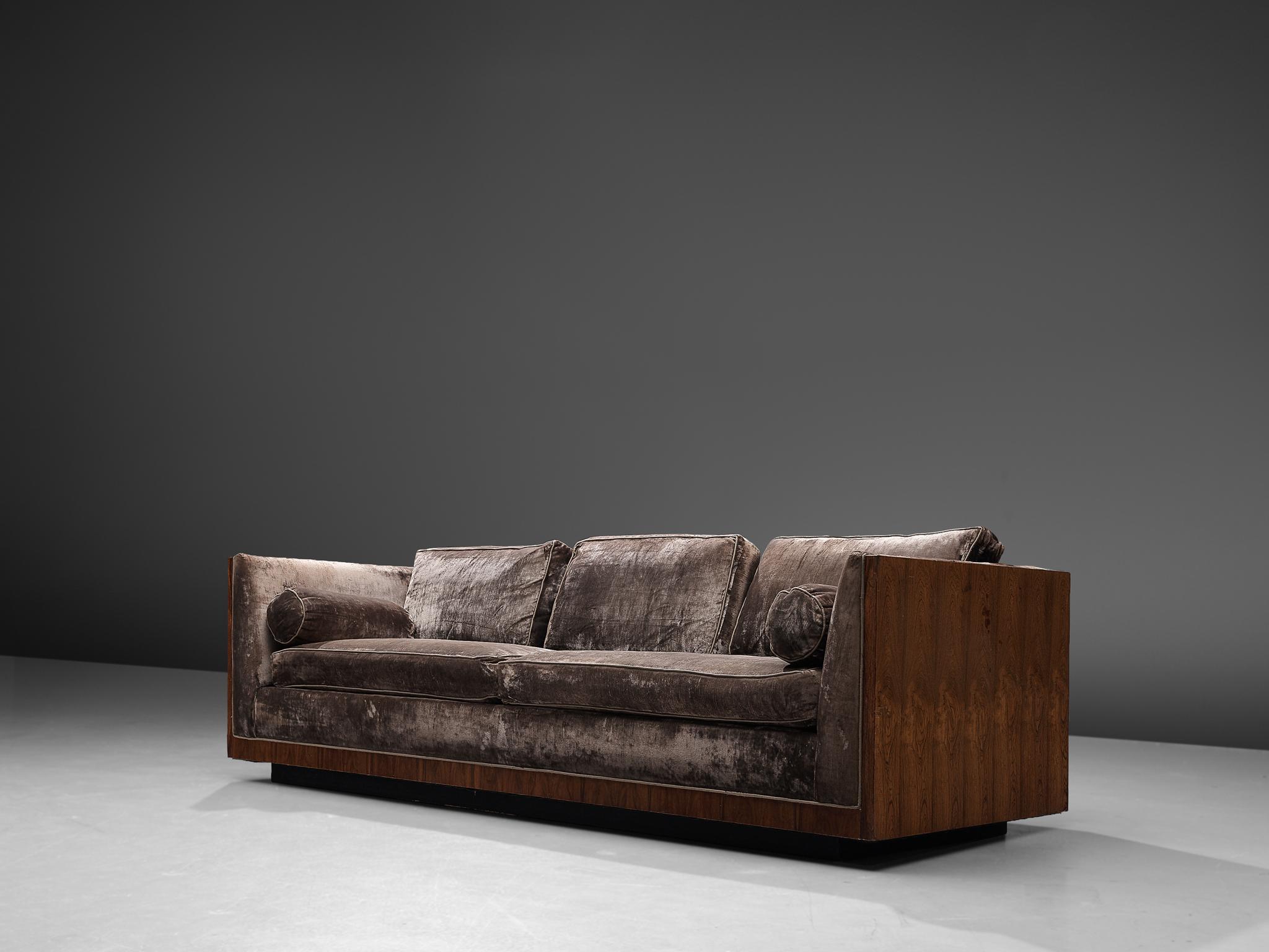 Mid-Century Modern Milo Baughman Grey Velvet and Rosewood Sofa