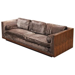 Milo Baughman Grey Velvet and Rosewood Sofa