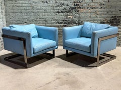 Milo Baughman Gunmetal Flat Bar Floating Lounge Chairs for Thayer Coggin, 1960