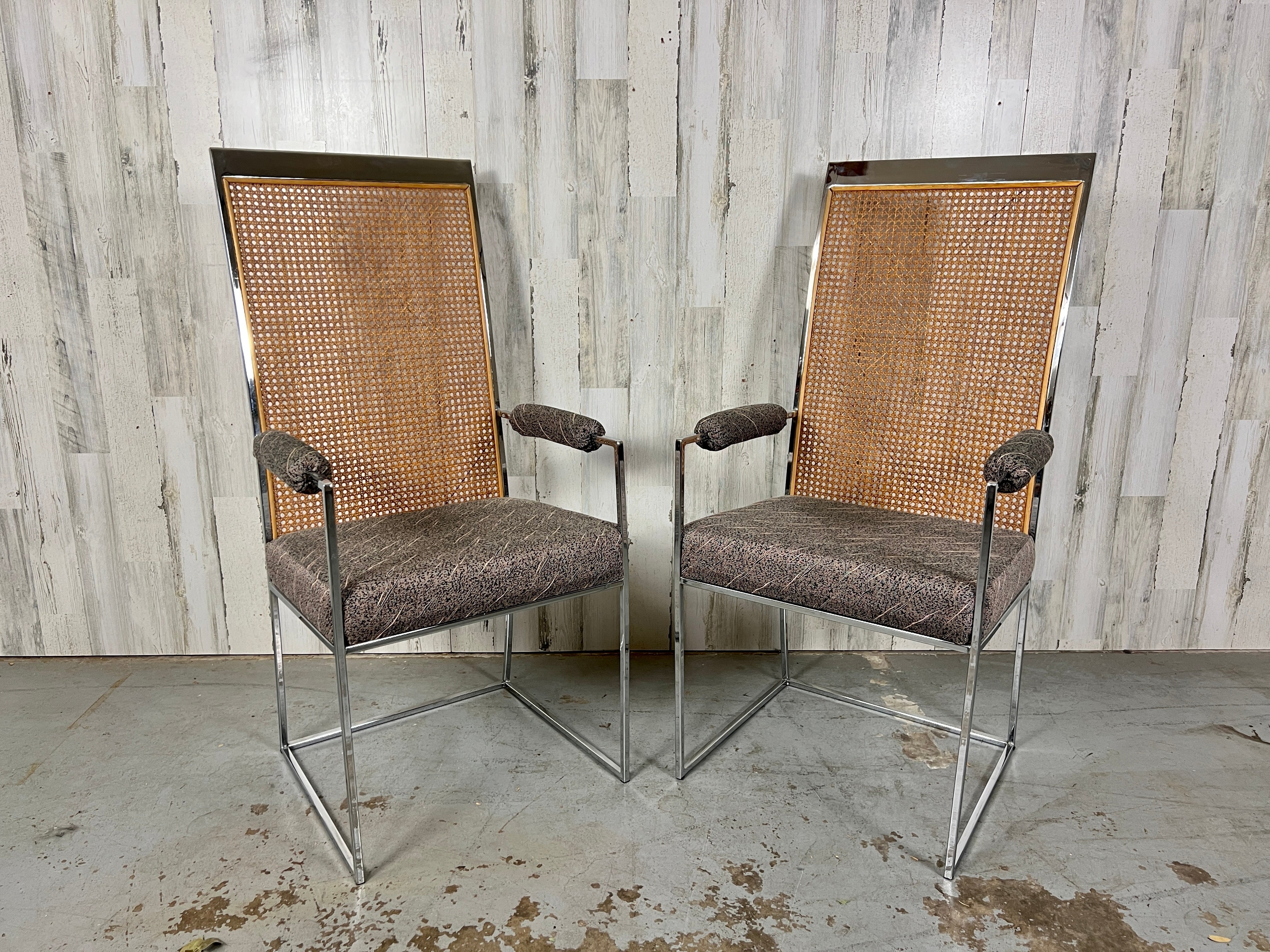 Mid-Century Modern Milo Baughman High Back Cane Armchairs for Thayer Coggin For Sale