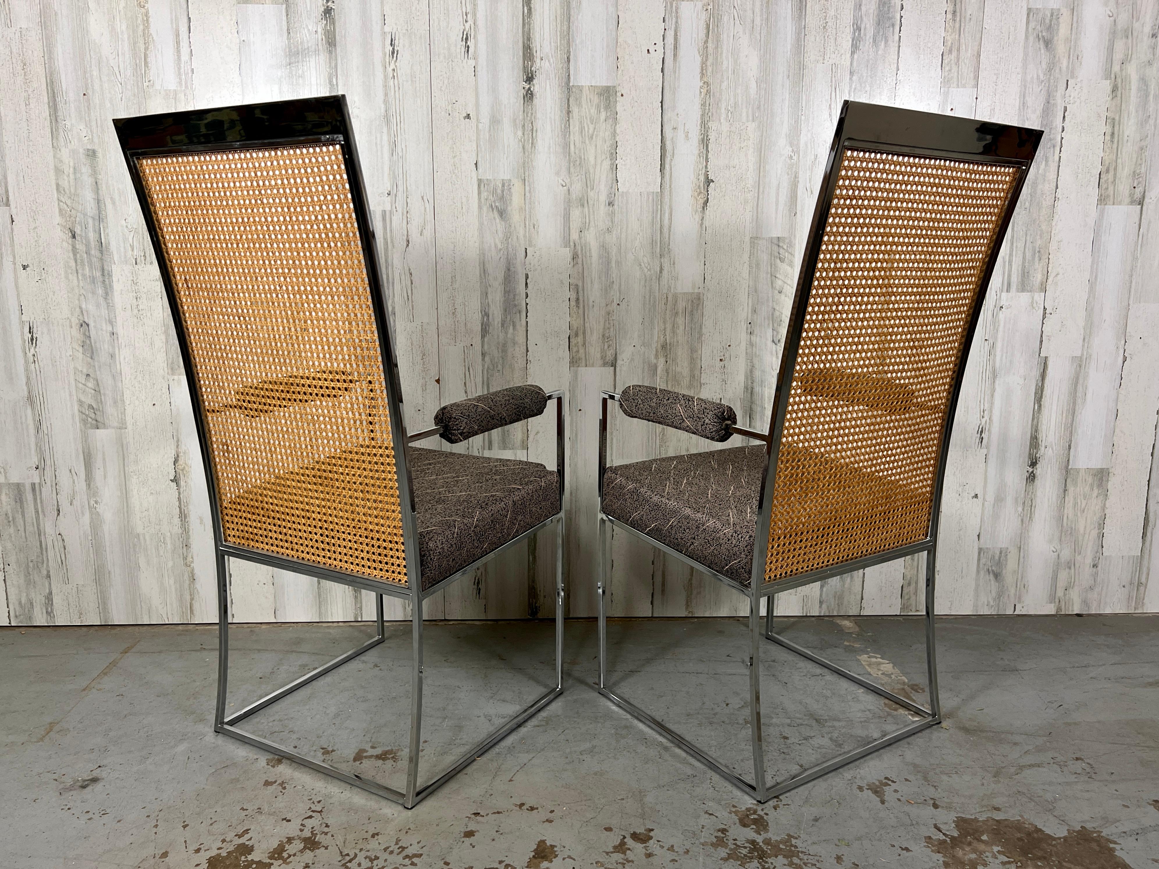 Milo Baughman High Back Cane Armchairs for Thayer Coggin In Good Condition For Sale In Denton, TX