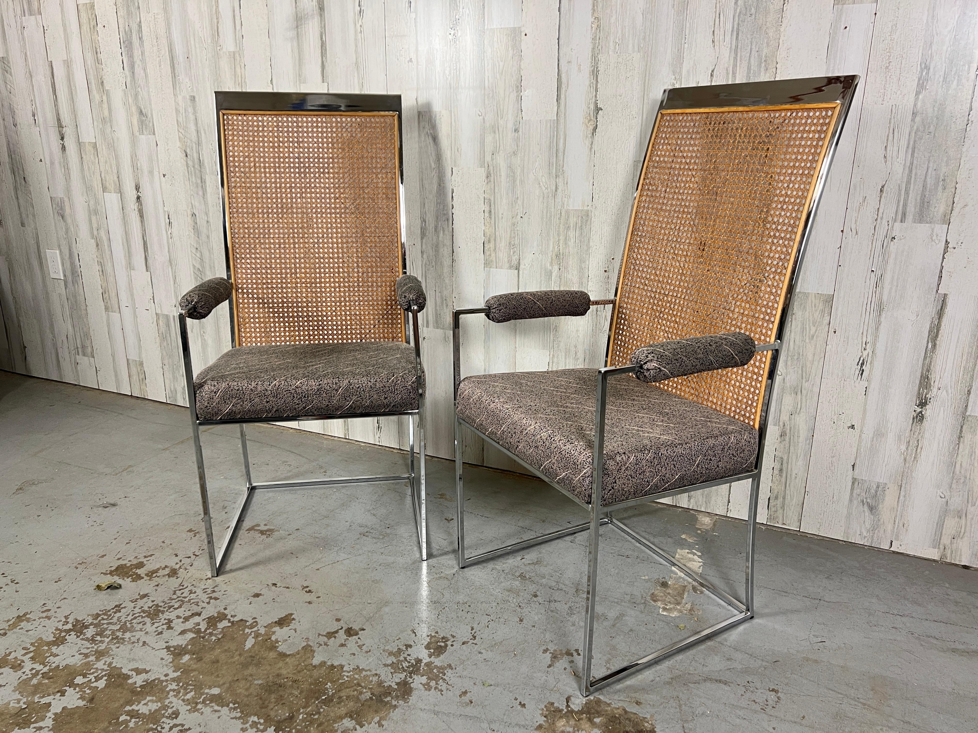 Upholstery Milo Baughman High Back Cane Armchairs for Thayer Coggin For Sale