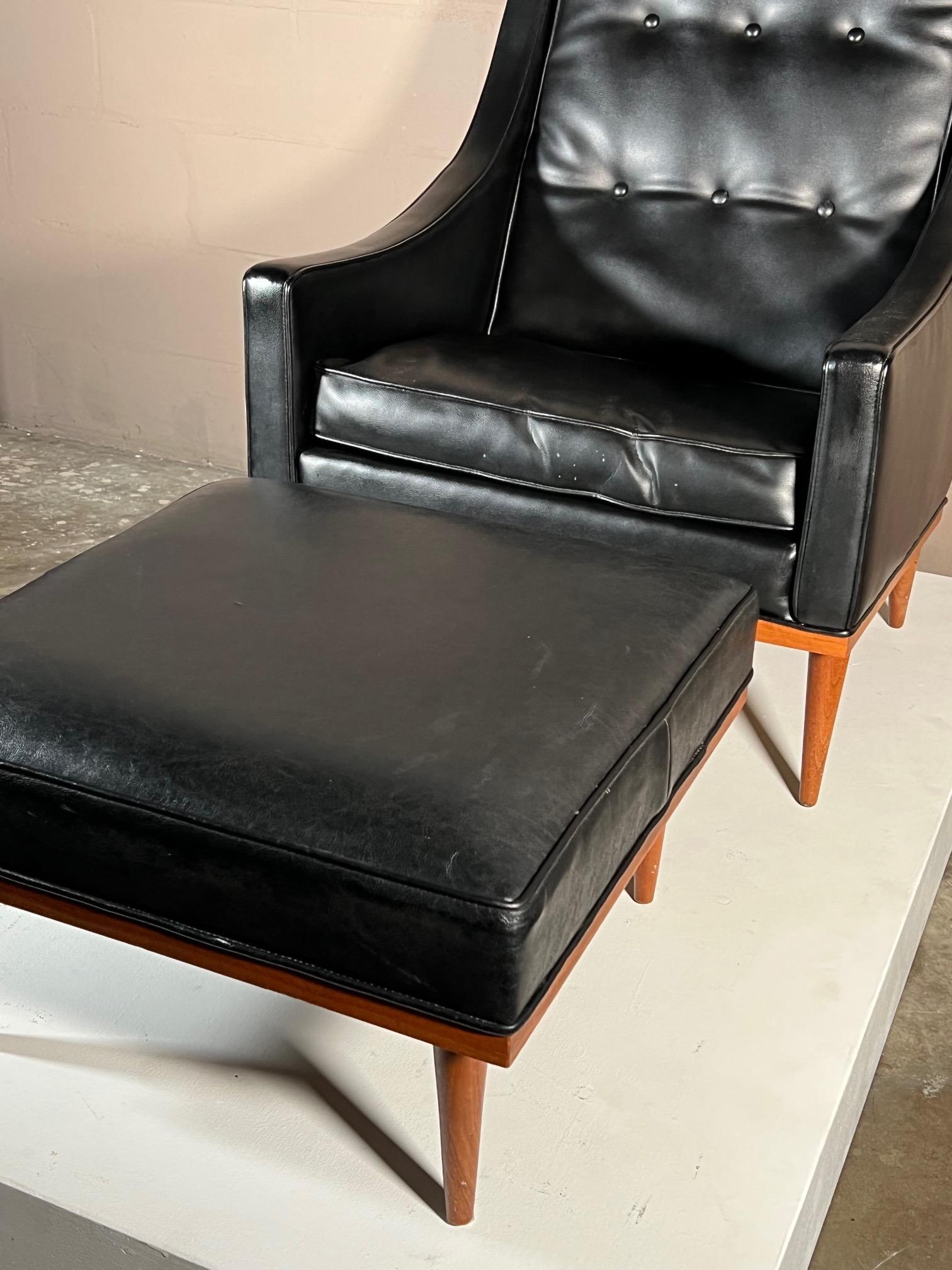 Milo Baughman High Back Chair with Ottoman For Sale 1