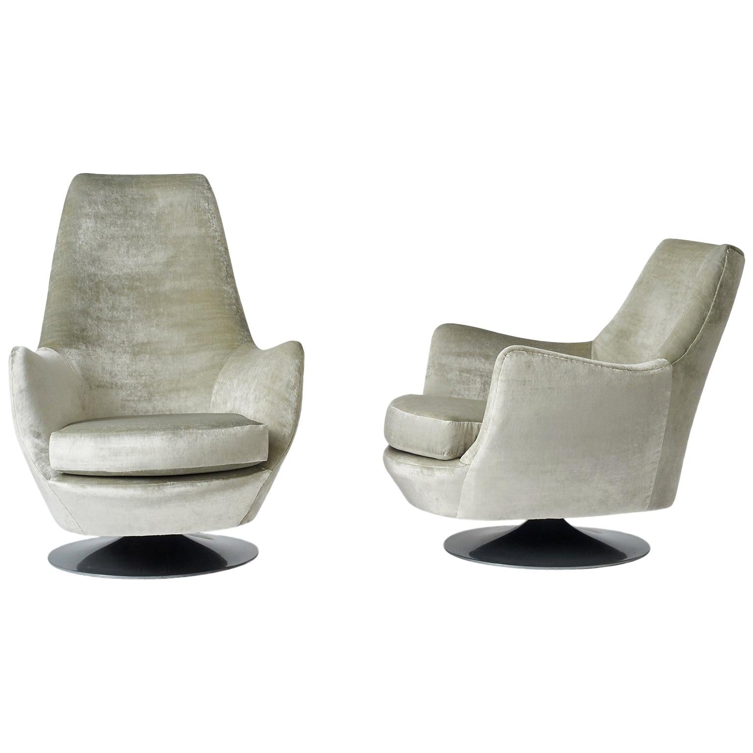 Milo Baughman His and Hers Swivel Lounge Chairs