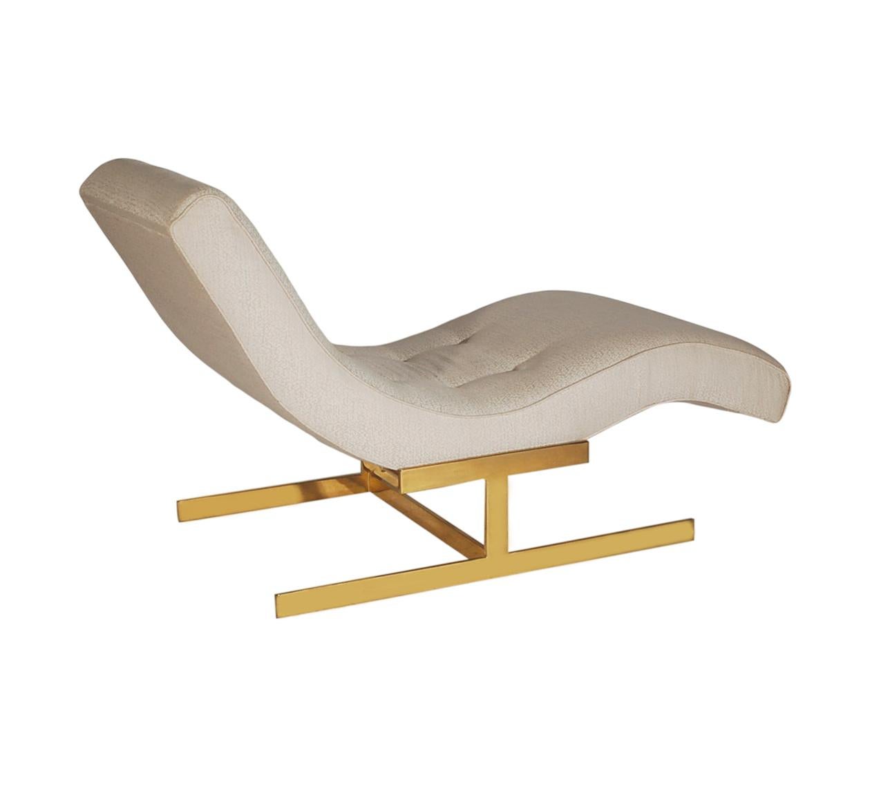Milo Baughman Hollywood Regency White Chaise Lounge with Brass Legs 3