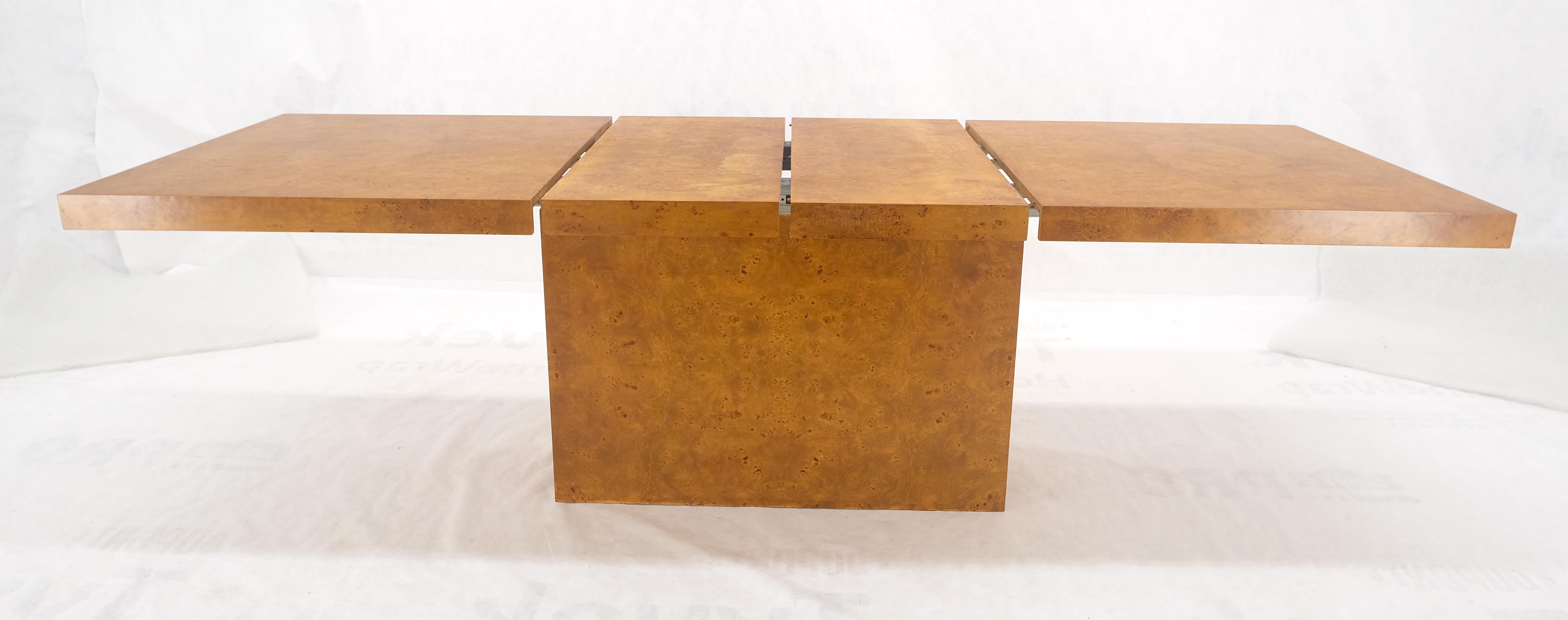 Milo Baughman Honey Amber Burl Wood Single Pedestal Dining Table Two Leaves MINT 5