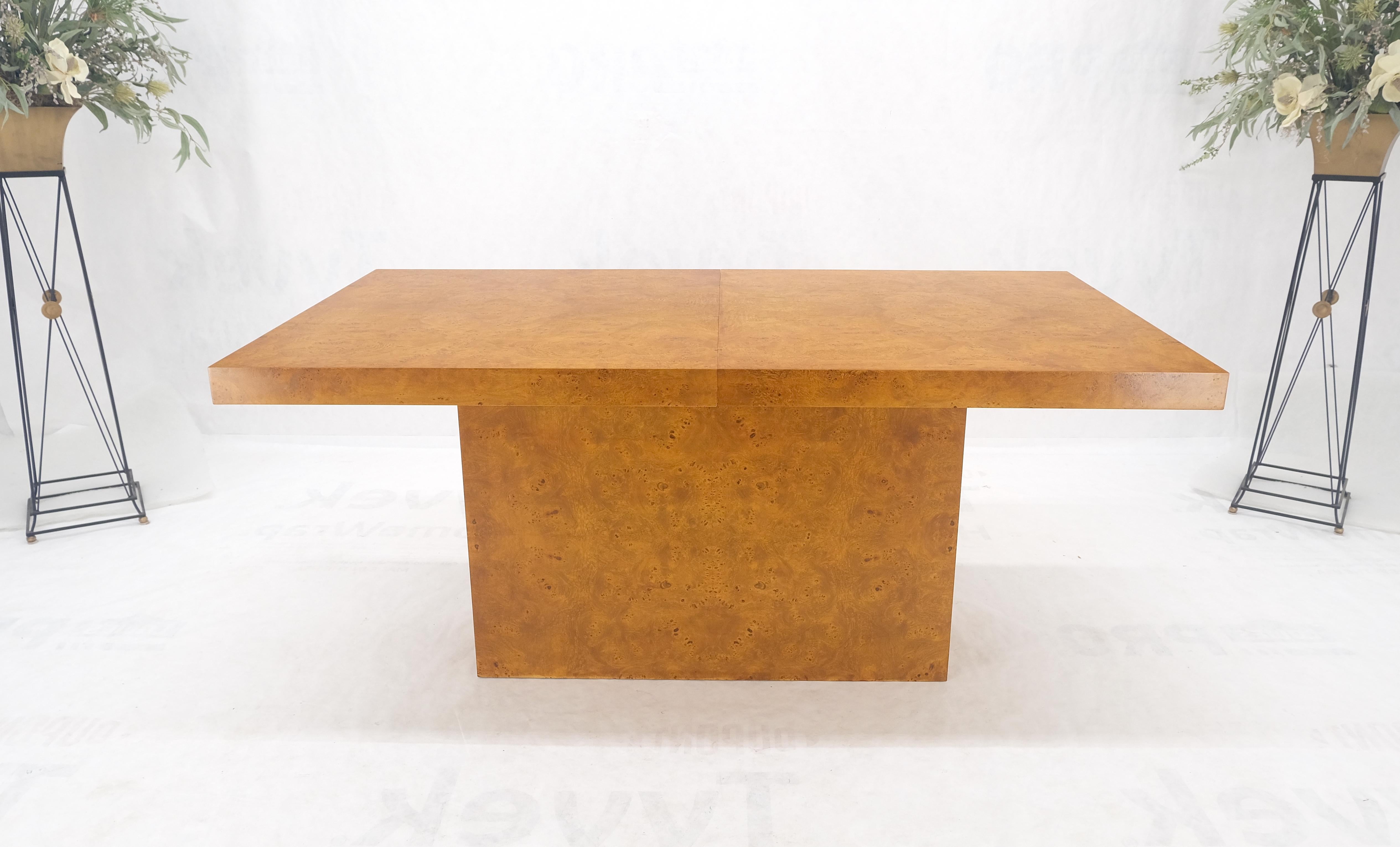 American Milo Baughman Honey Amber Burl Wood Single Pedestal Dining Table Two Leaves MINT