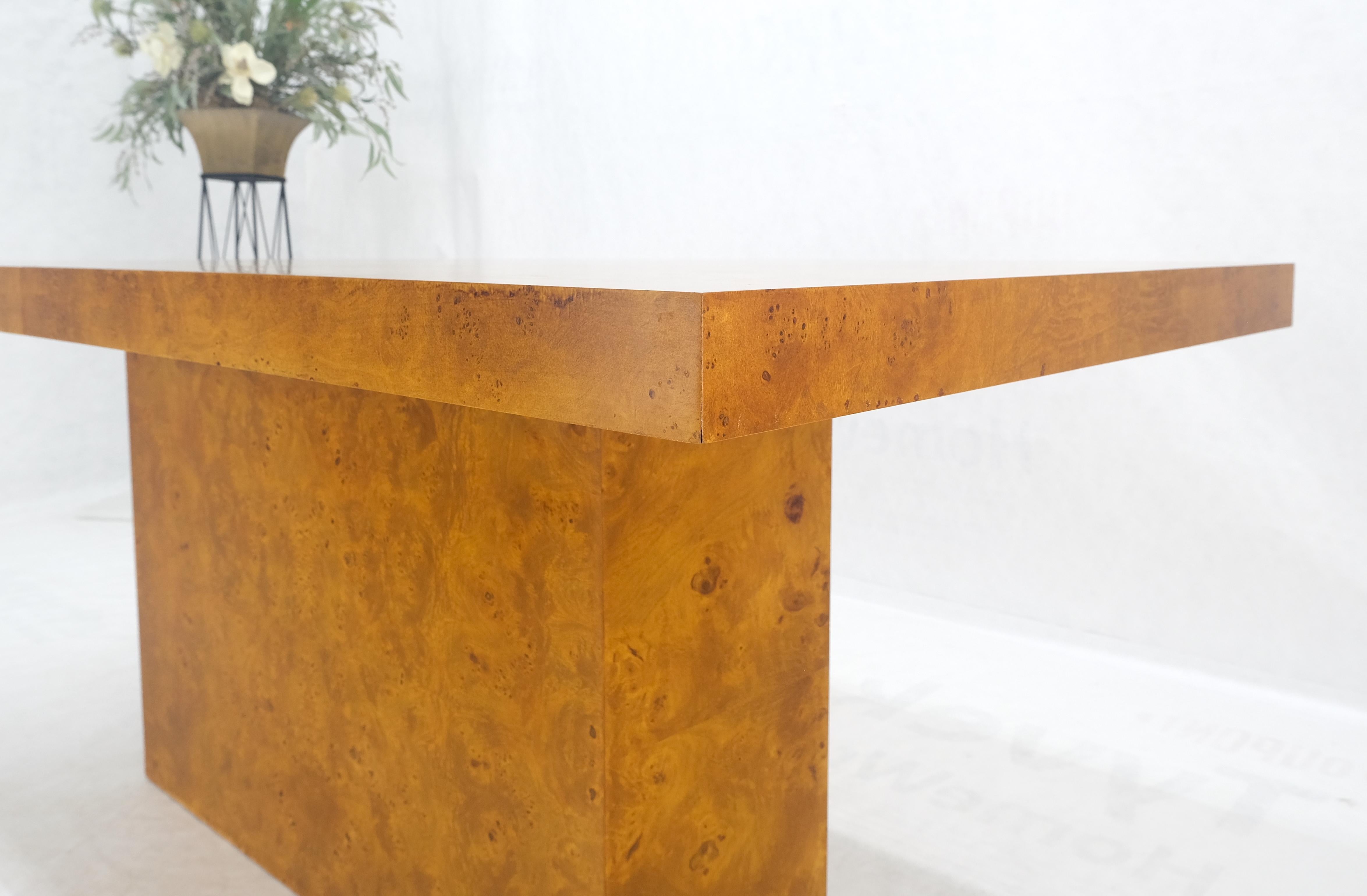 20th Century Milo Baughman Honey Amber Burl Wood Single Pedestal Dining Table Two Leaves MINT