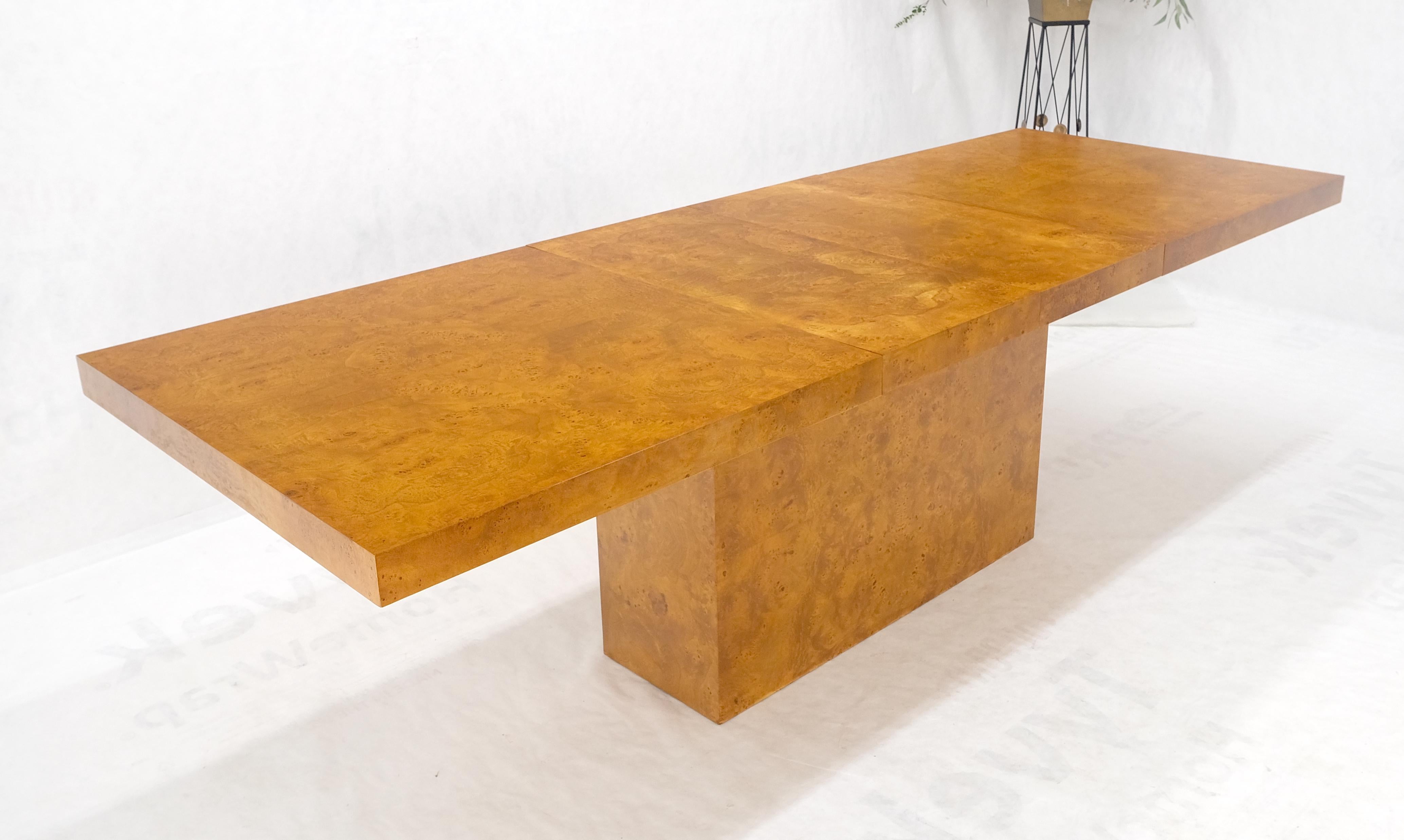Milo Baughman Honey Amber Burl Wood Single Pedestal Dining Table Two Leaves MINT 1