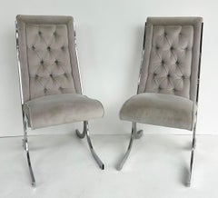 Milo Baughman Howell Burd Chrome Tufted Velvet Chairs, a Pair