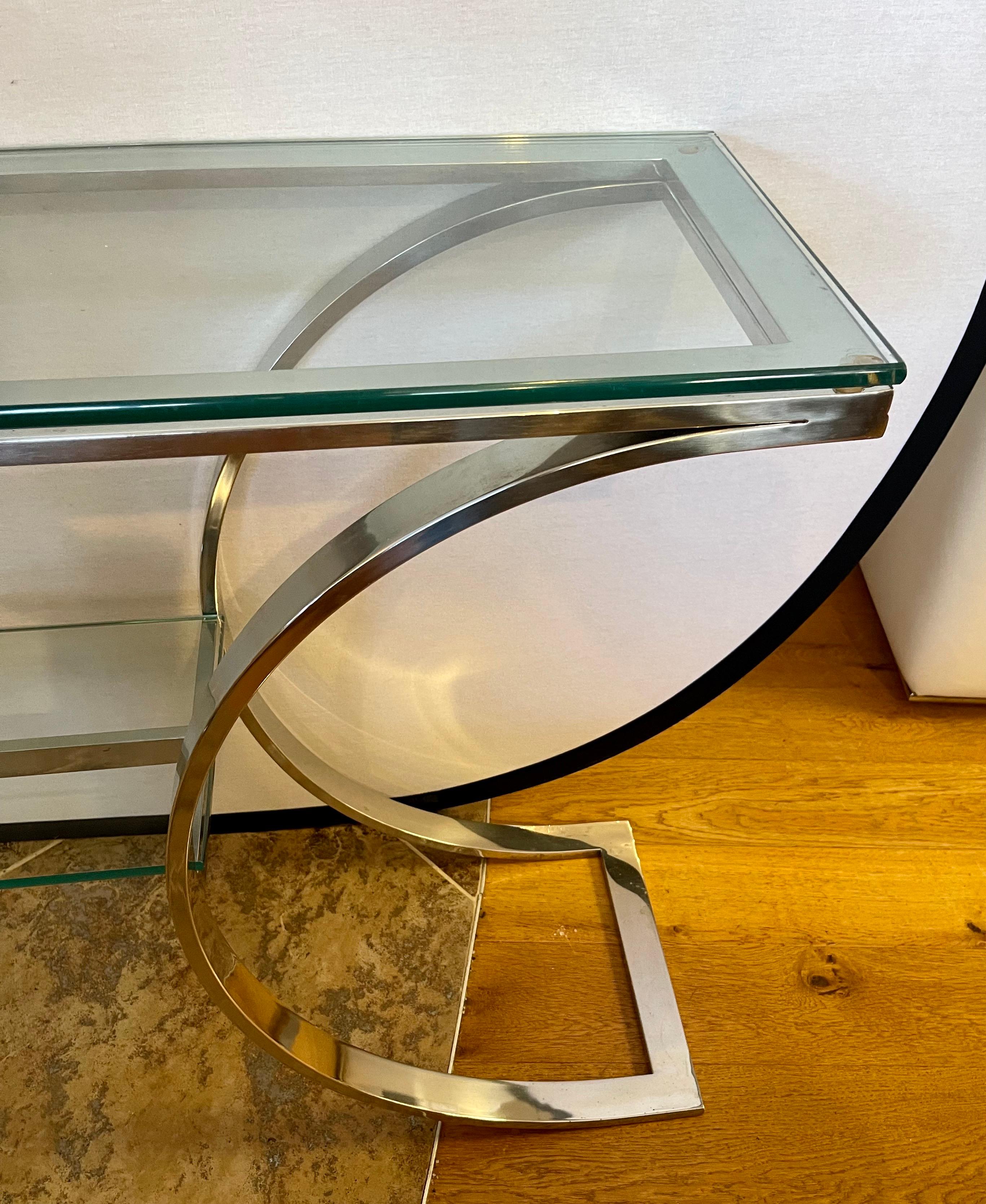 Milo Baughman Iconic Mid-Century Modern Glass & Chrome Console Table Bar Stand In Good Condition In West Hartford, CT