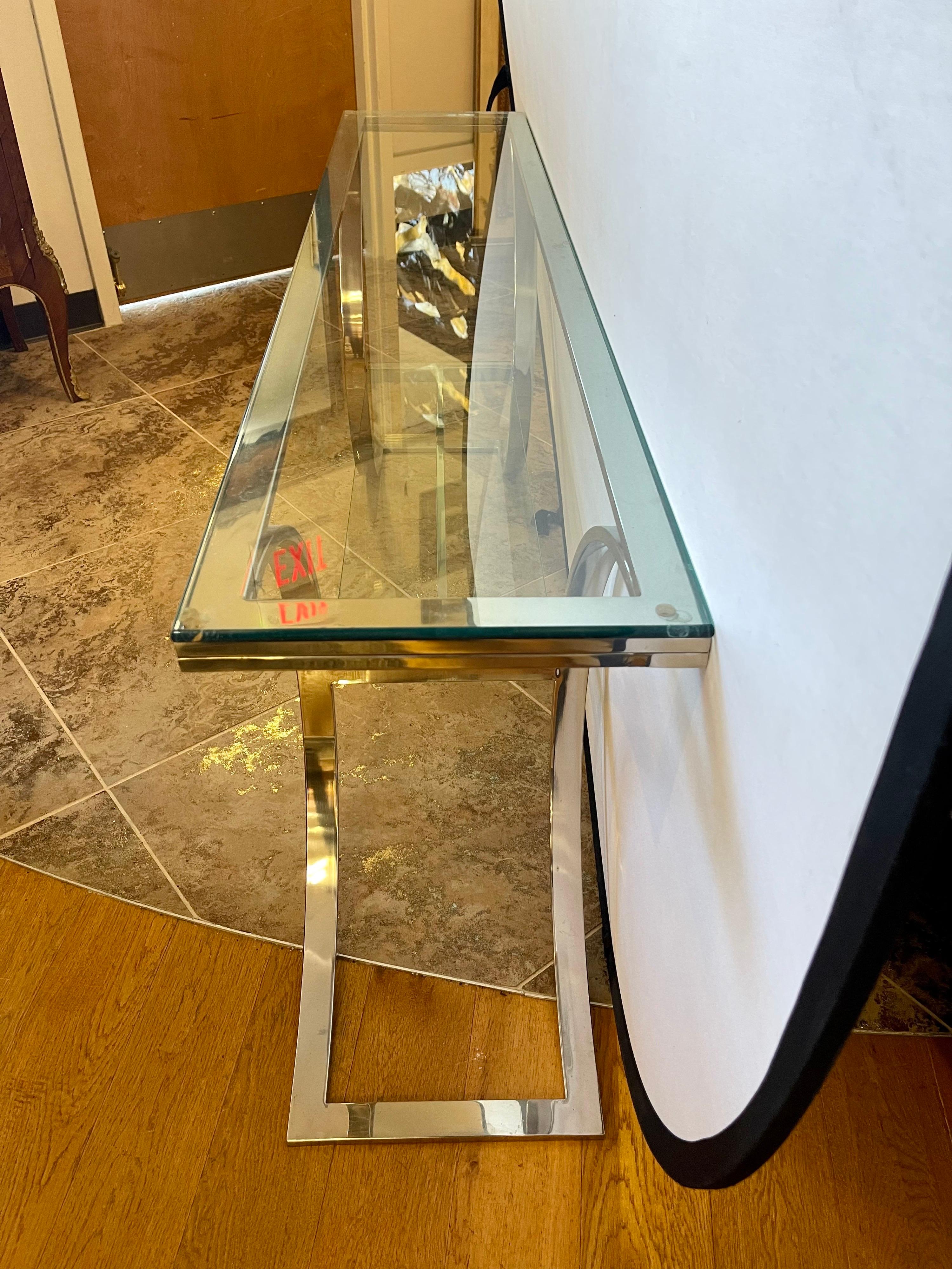 Late 20th Century Milo Baughman Iconic Mid-Century Modern Glass & Chrome Console Table Bar Stand