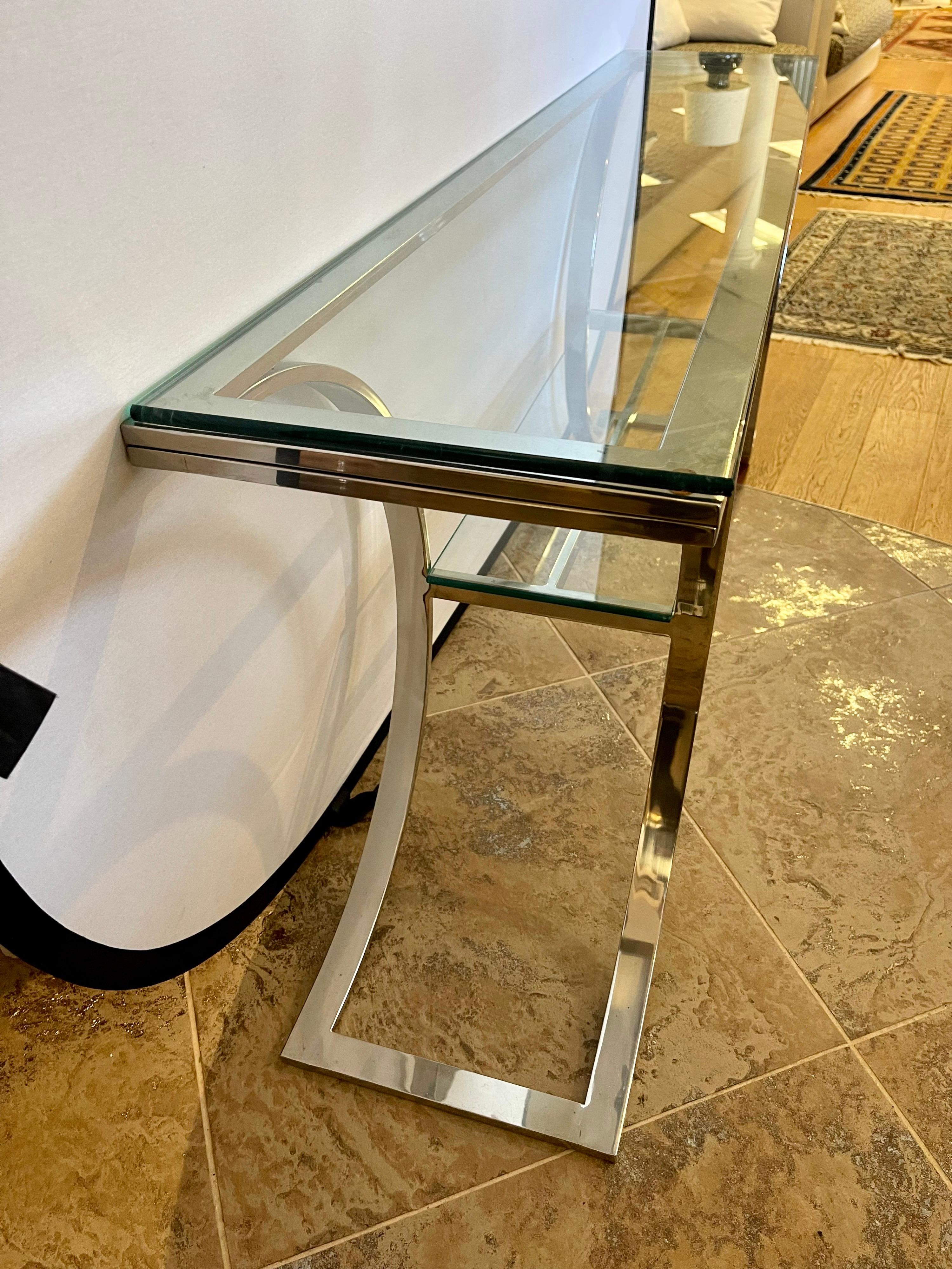 Milo Baughman Iconic Mid-Century Modern Glass & Chrome Console Table Bar Stand 1