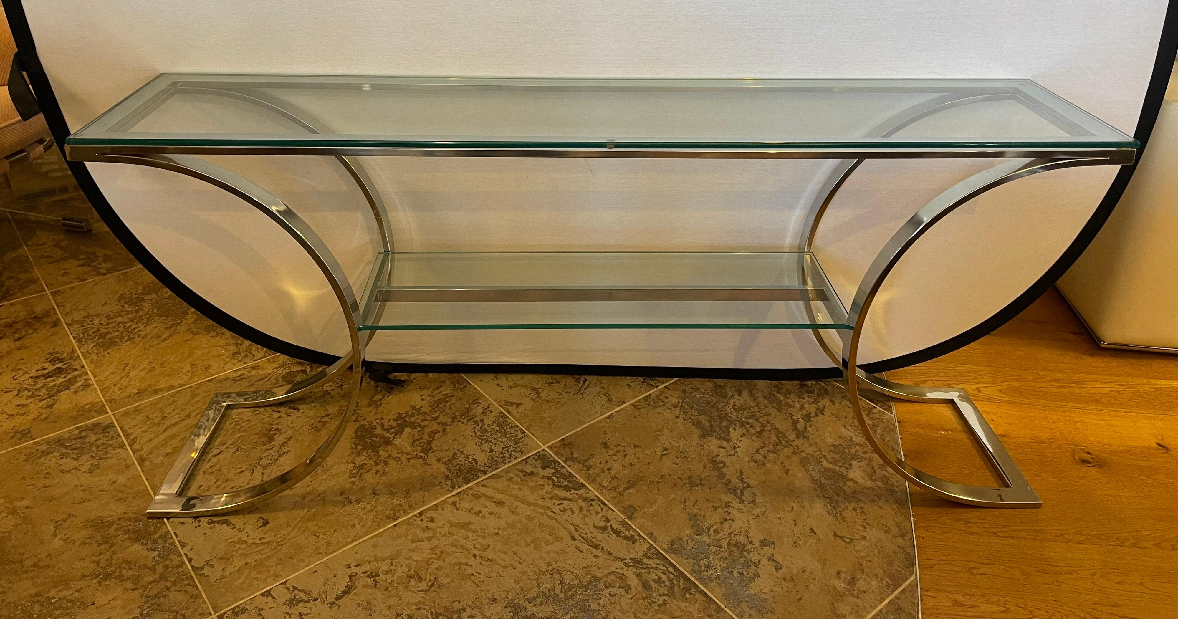 Milo Baughman Iconic Mid-Century Modern Glass & Chrome Console Table Bar Stand 2