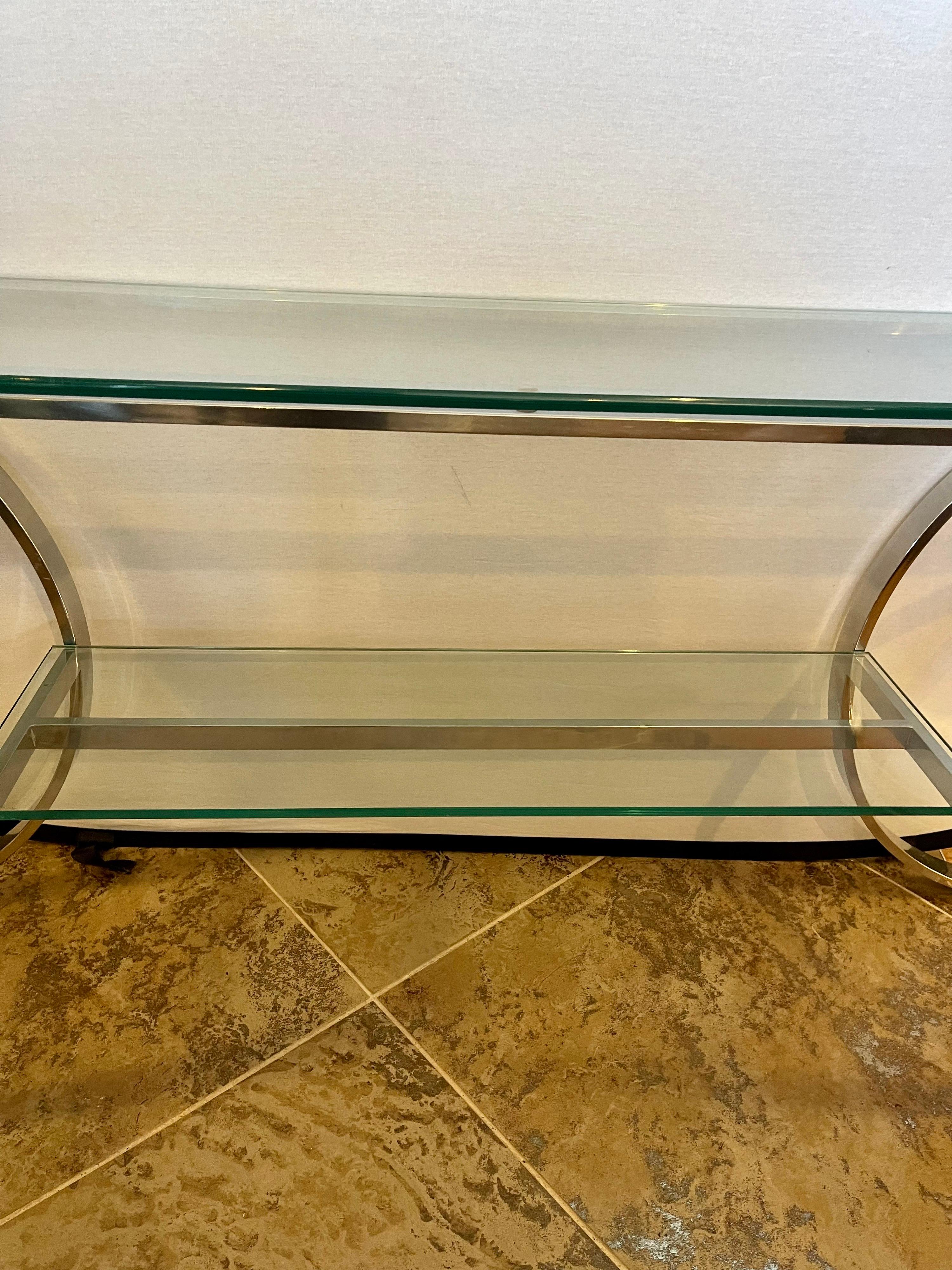 Milo Baughman Iconic Mid-Century Modern Glass & Chrome Console Table Bar Stand 3
