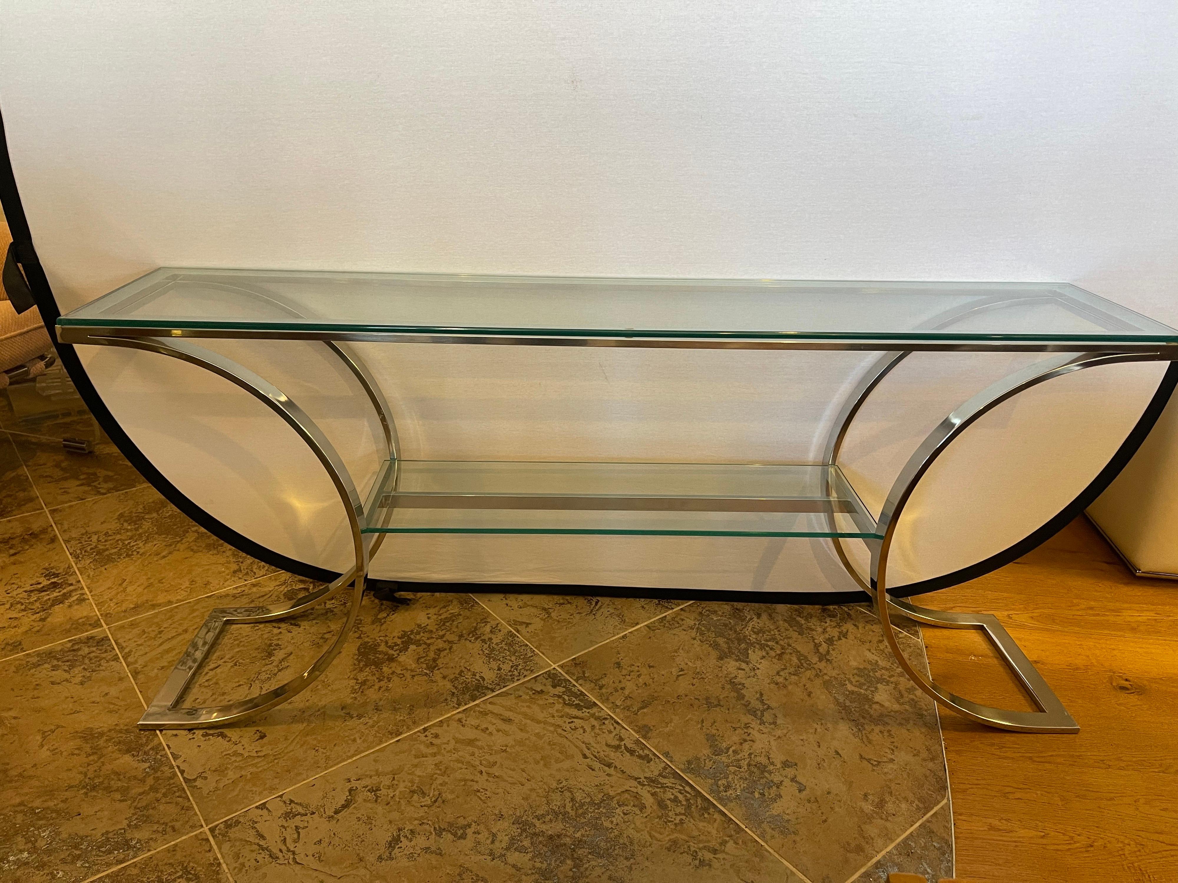 Milo Baughman Iconic Mid-Century Modern Glass & Chrome Console Table Bar Stand 4