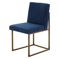 Milo Baughman Indigo Linen Brass Frame Dining Chair