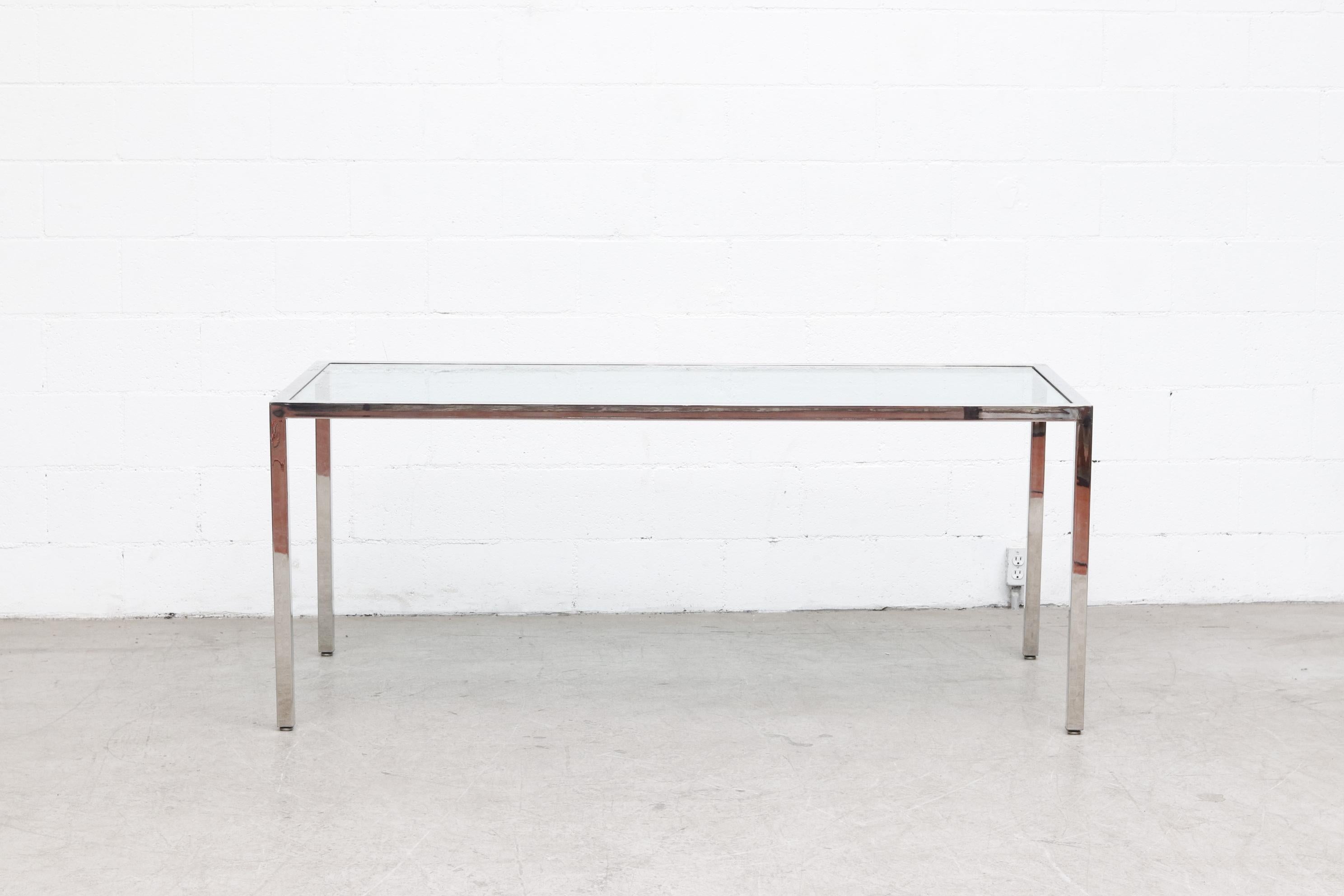 Mid-Century Modern Milo Baughman Inspired Chrome and Glass Dining Table
