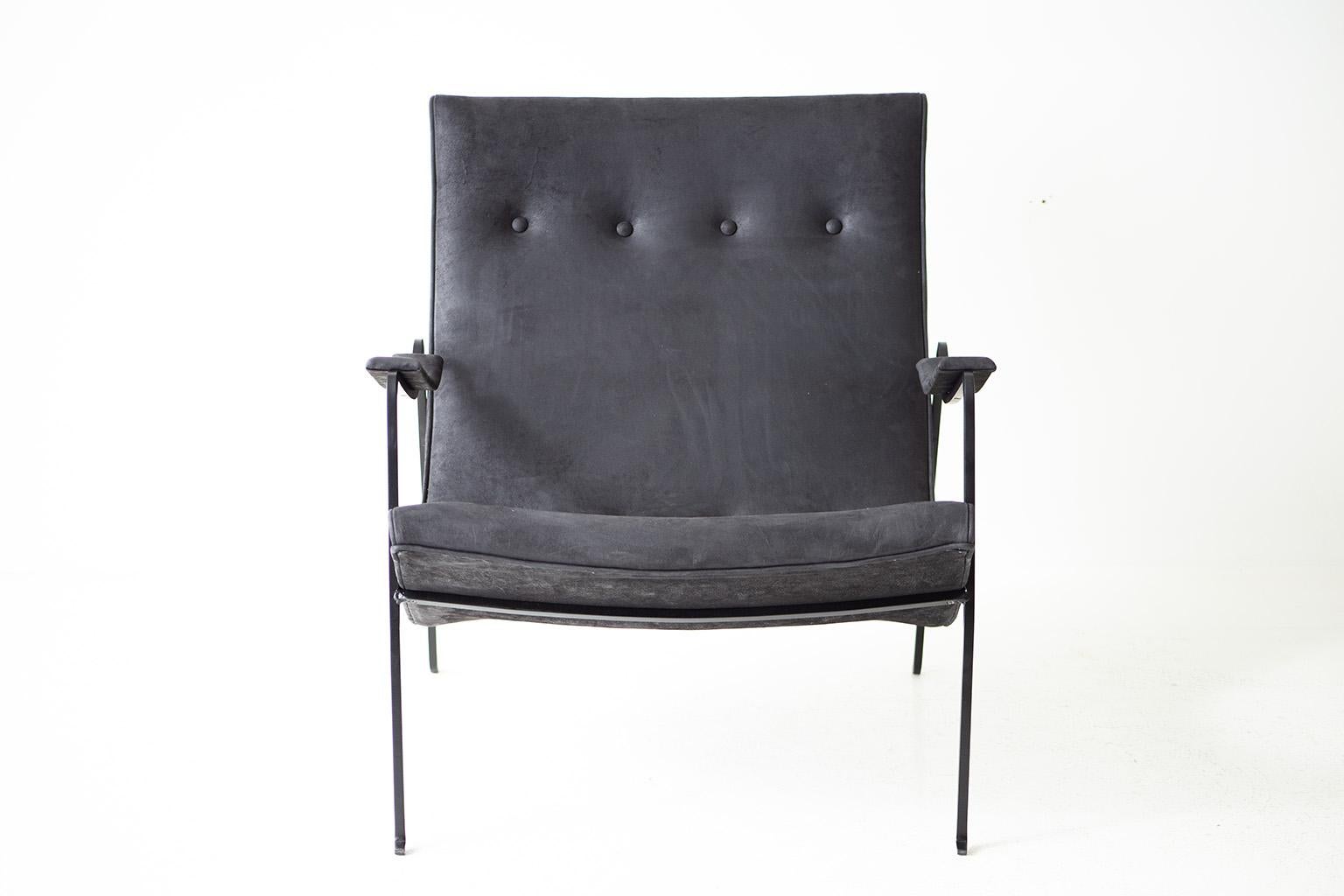 American Milo Baughman Iron and Leather Lounge Chair for Thayer Coggin