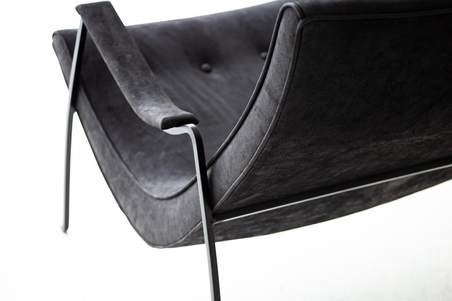 Milo Baughman Iron and Leather Lounge Chair for Thayer Coggin 1