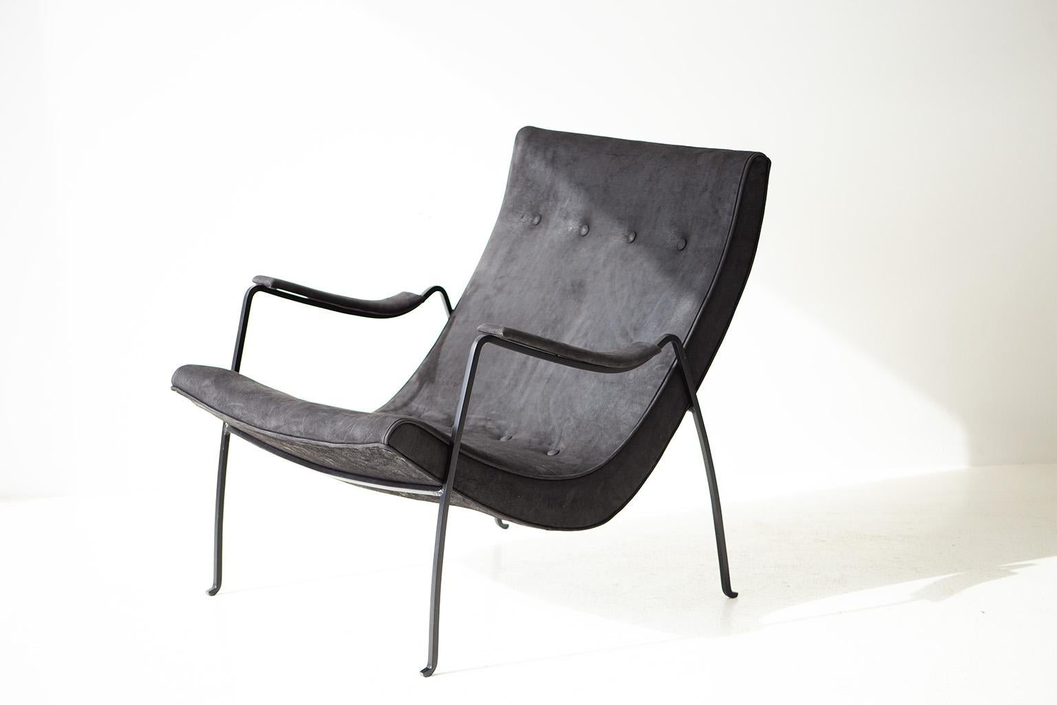 Milo Baughman Iron and Leather Lounge Chair for Thayer Coggin 2