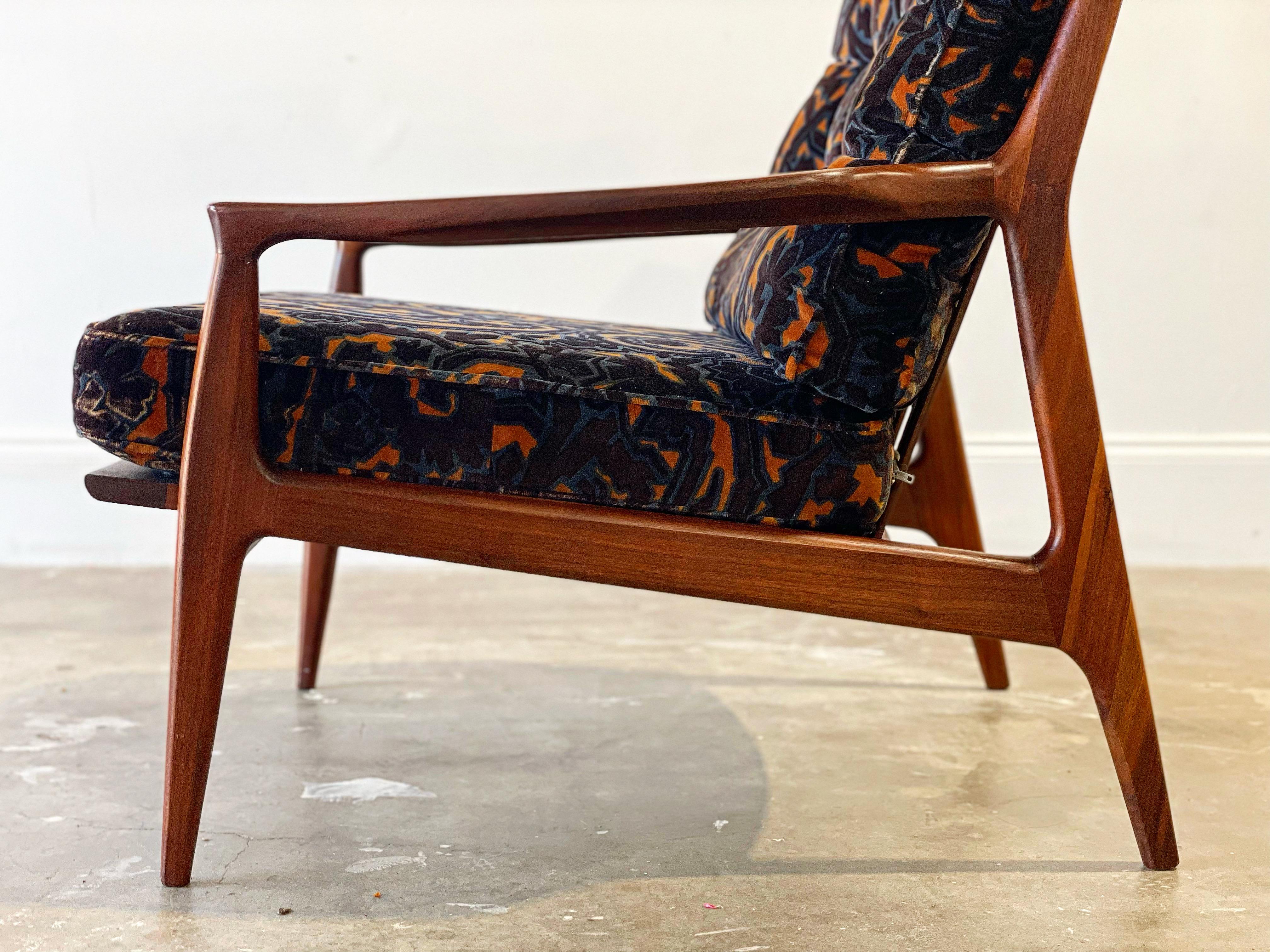 Milo Baughman + Jack Lenor Larsen, Archie Lounge Chair, All Original Velvet 2