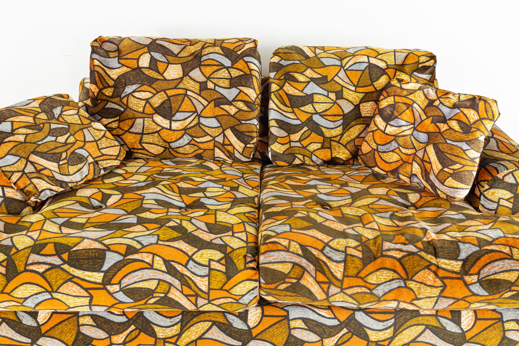 American Milo Baughman Jack Lenor Larsen Style MCM Upholstered Sofa Loveseat For Sale