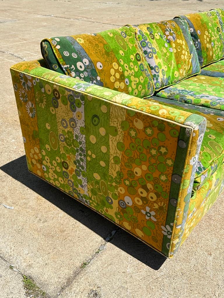 Milo Baughman Jack Lenor Larsen Velvet Sectional Sofa in Green Primavera 1970s 2