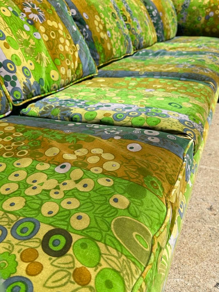 Milo Baughman Jack Lenor Larsen Velvet Sectional Sofa in Green Primavera 1970s 6