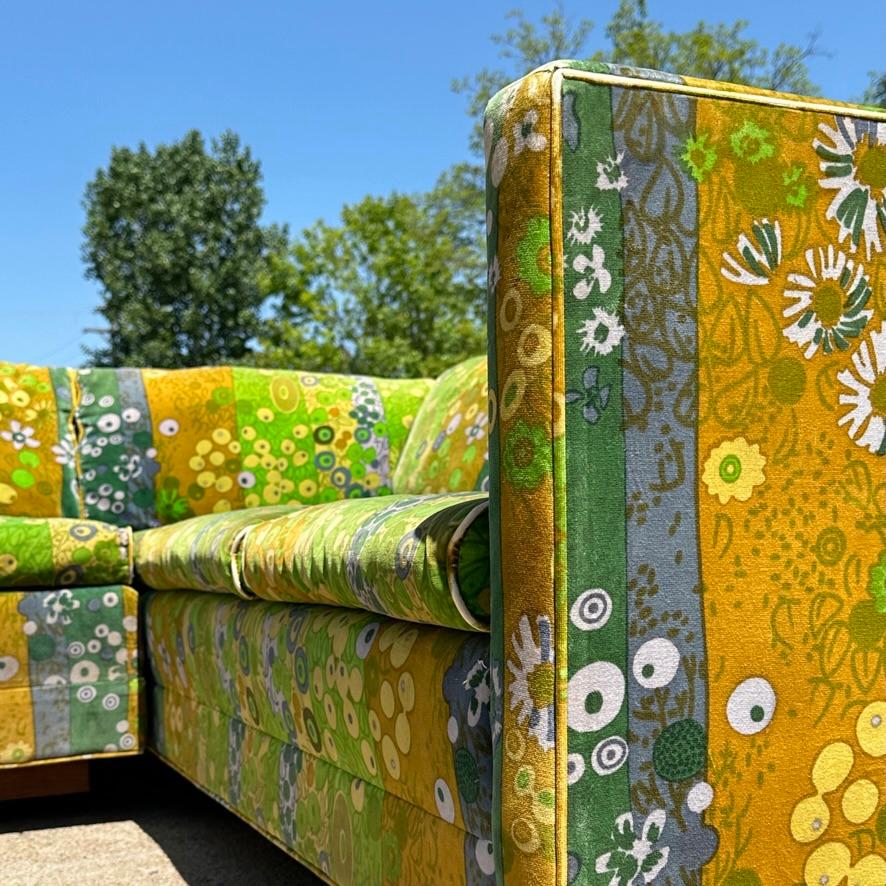 Milo Baughman Jack Lenor Larsen Velvet Sectional Sofa in Green Primavera 1970s 7