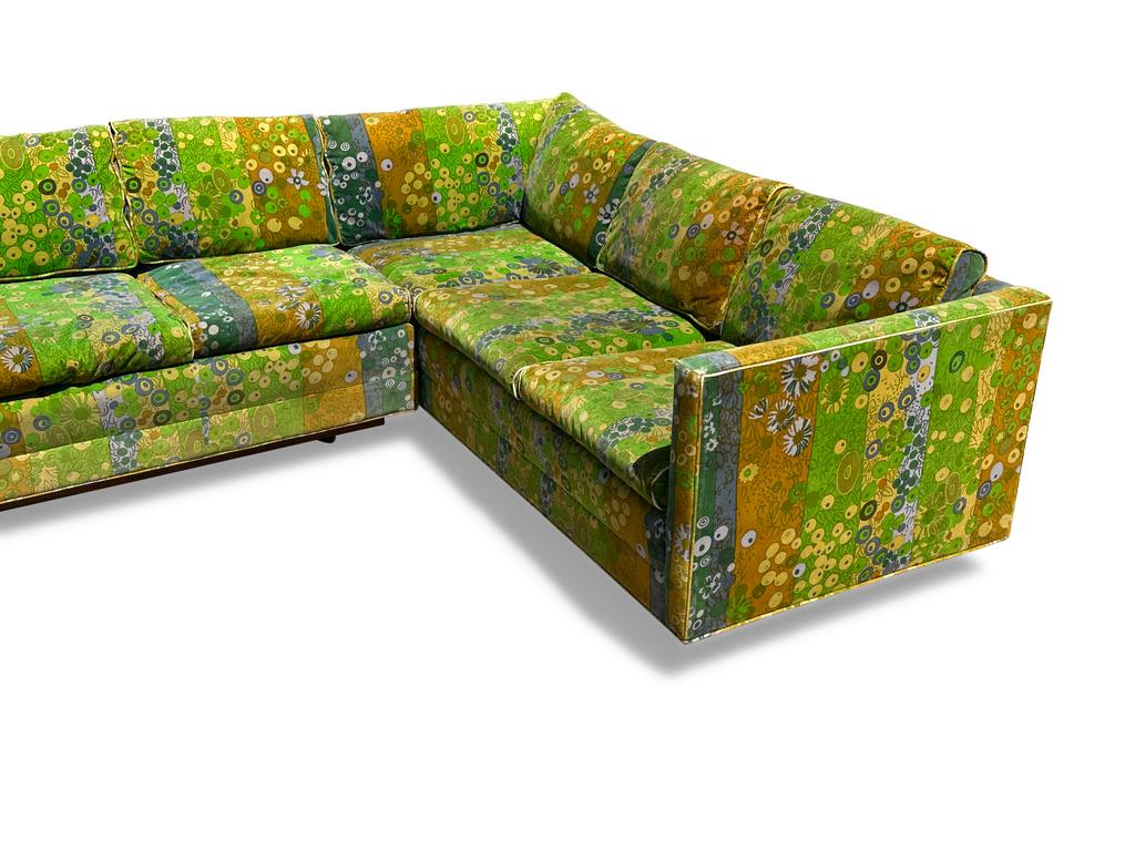 20th Century Milo Baughman Jack Lenor Larsen Velvet Sectional Sofa in Green Primavera 1970s