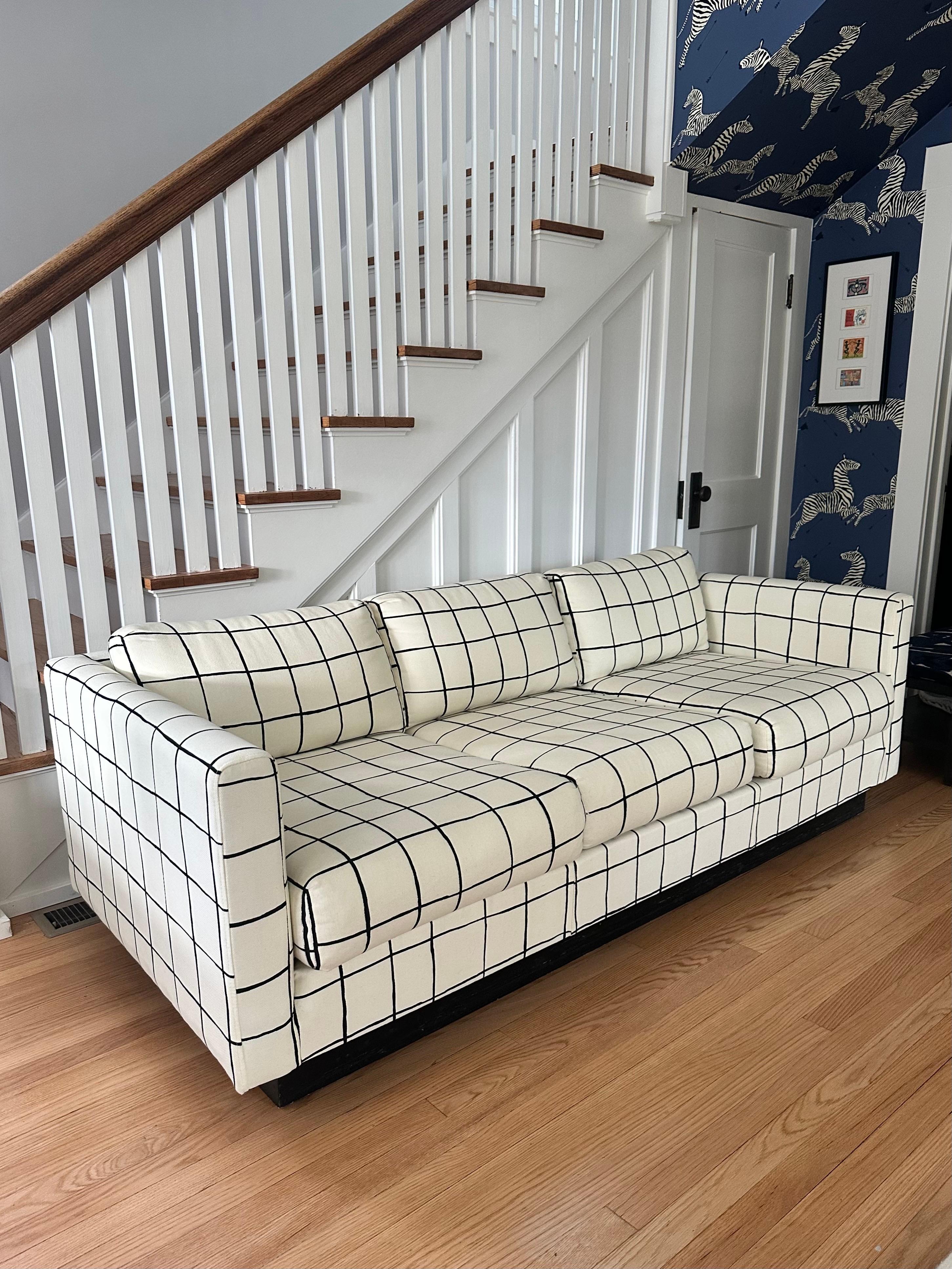 Mid-Century Modern Milo Baughman Kelly Wearstler Coquette Alabaster & Black Tuxedo Sofa