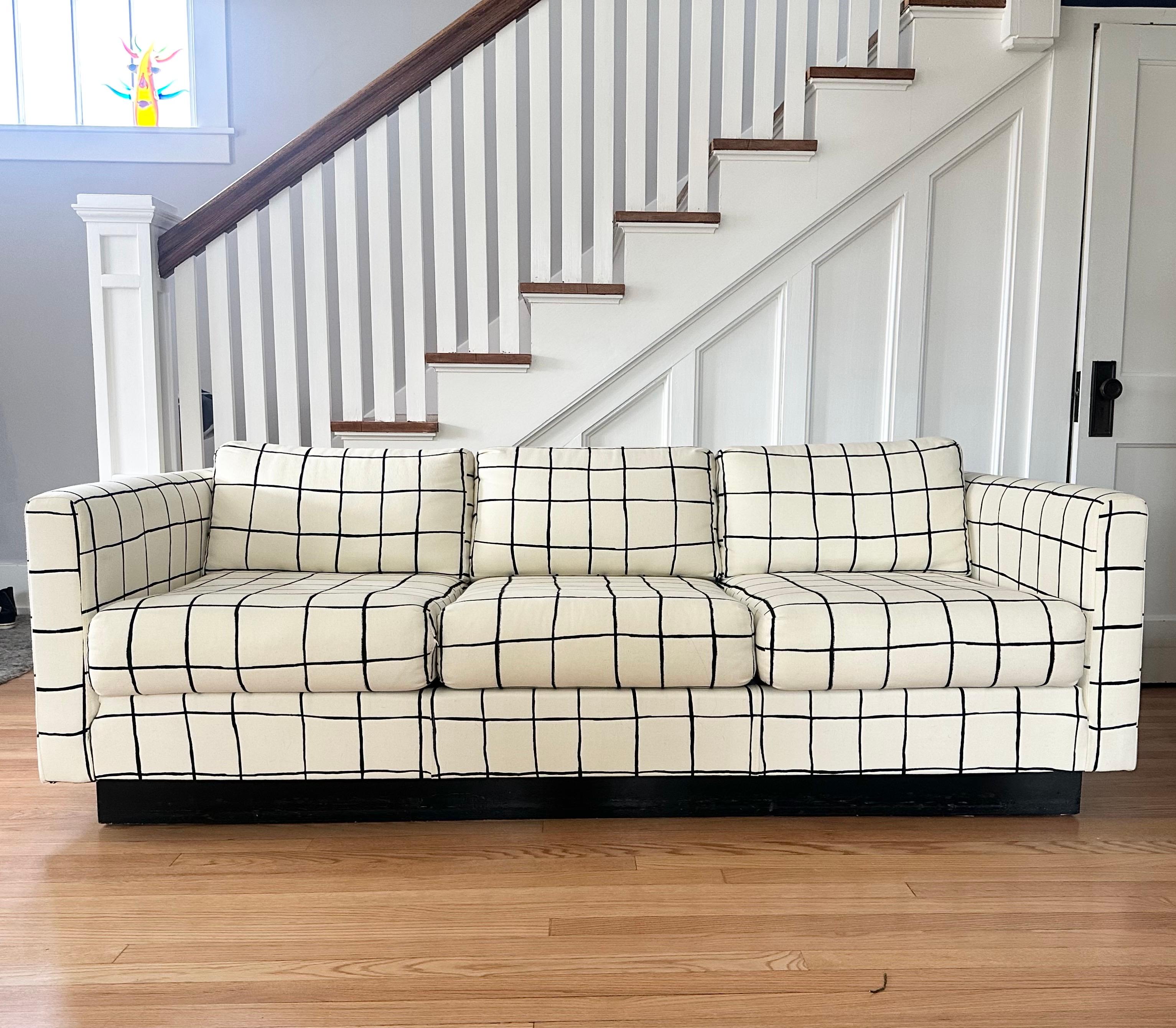 American Milo Baughman Kelly Wearstler Coquette Alabaster & Black Tuxedo Sofa