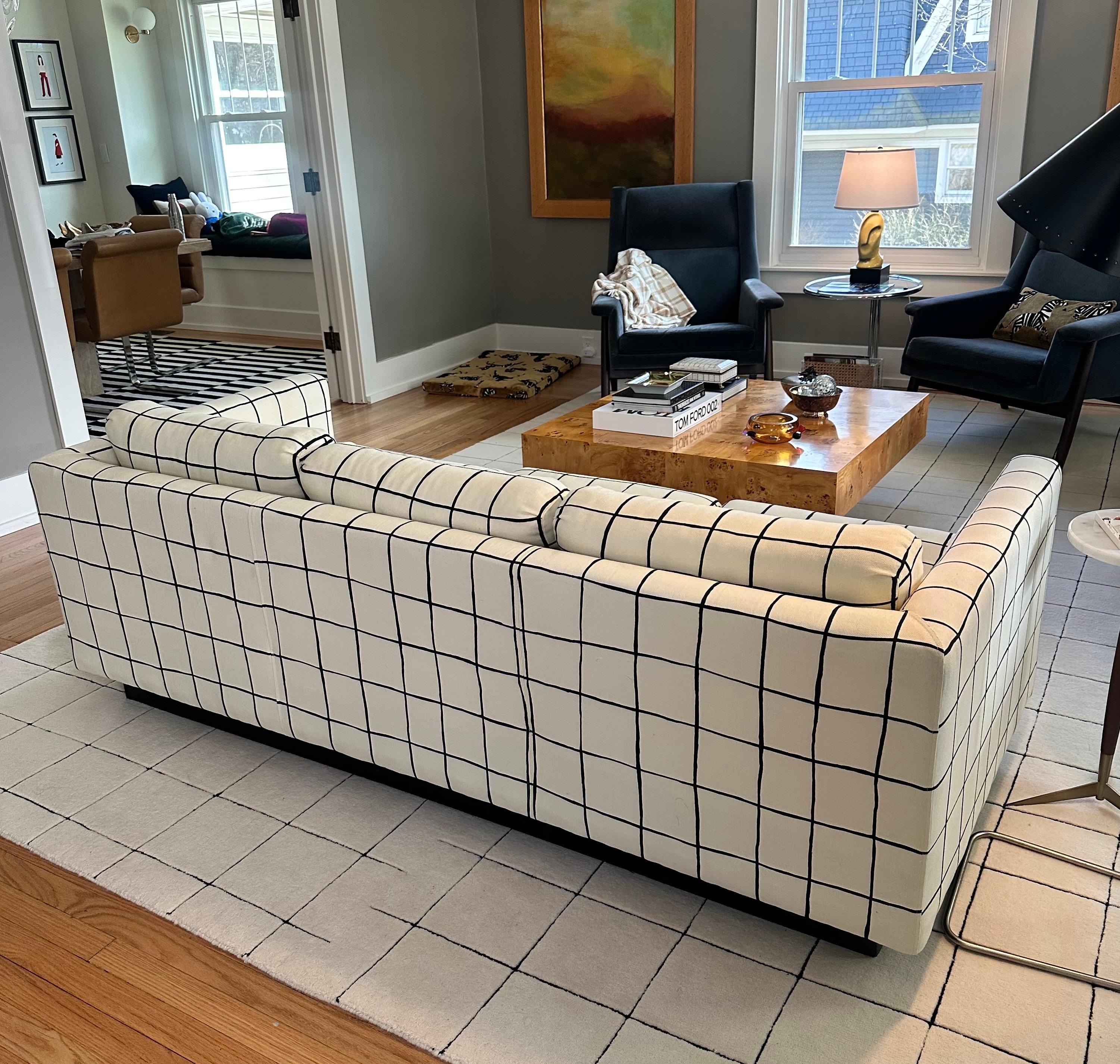 Late 20th Century Milo Baughman Kelly Wearstler Coquette Alabaster & Black Tuxedo Sofa