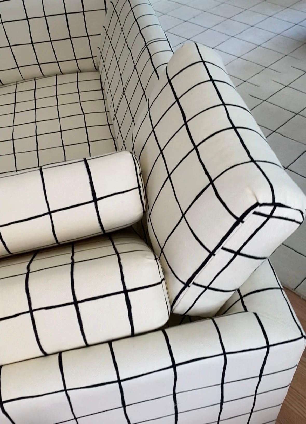 Milo Baughman Kelly Wearstler Coquette Alabaster & Black Tuxedo Sofa 1