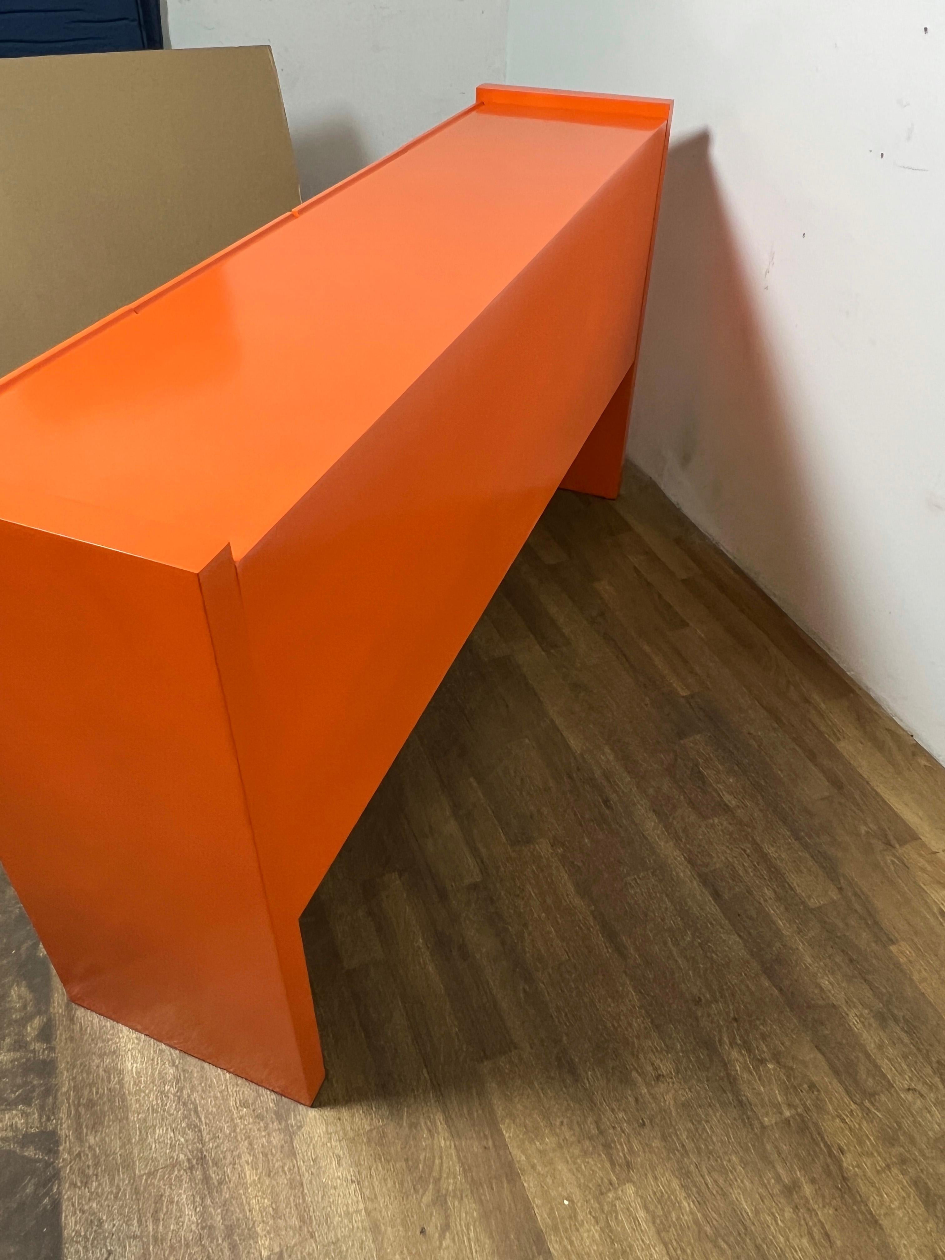 Milo Baughman Lacquered Four Door Credenza in Orange, Circa 1970s In Good Condition In Peabody, MA