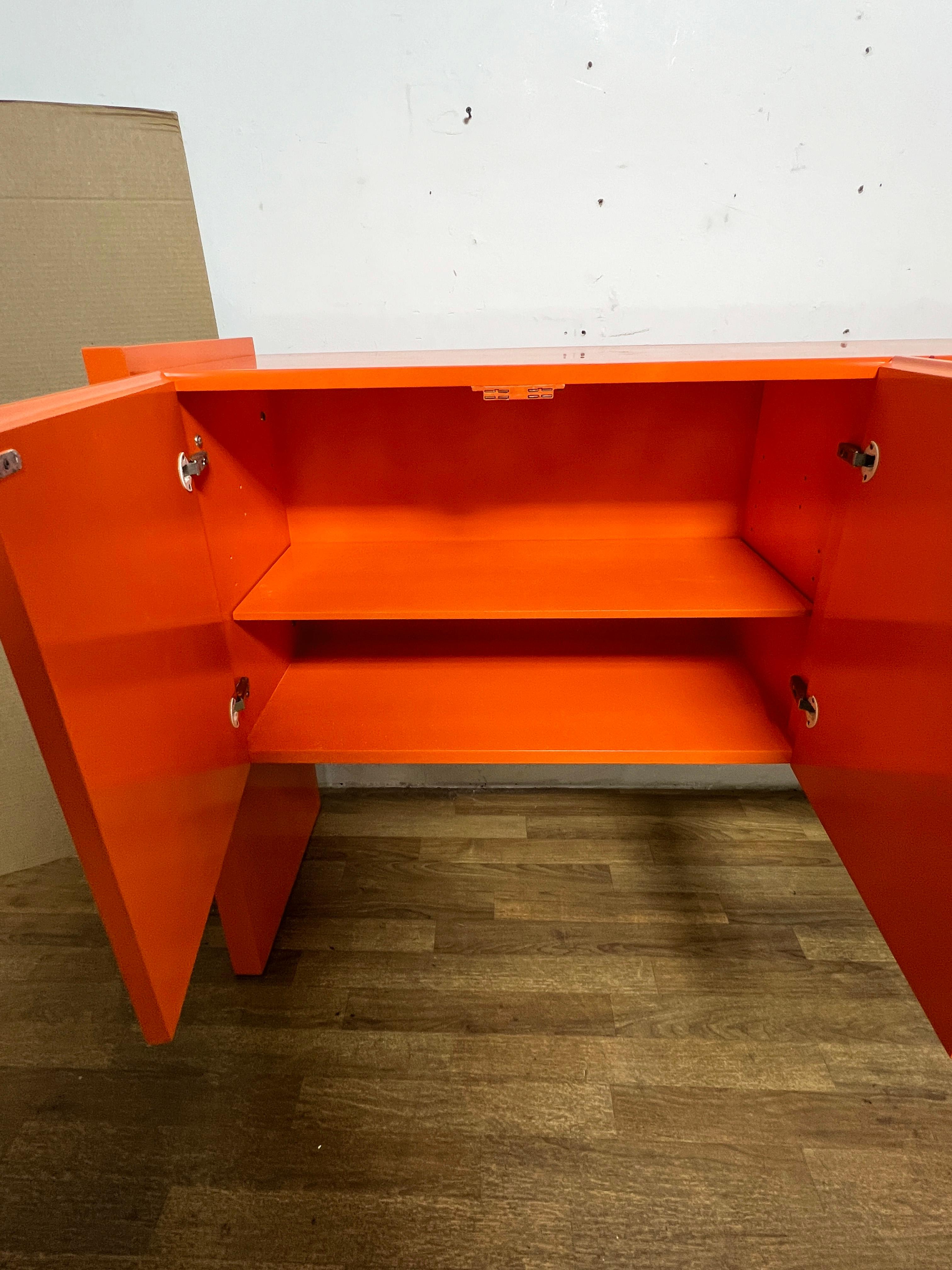 Late 20th Century Milo Baughman Lacquered Four Door Credenza in Orange, Circa 1970s