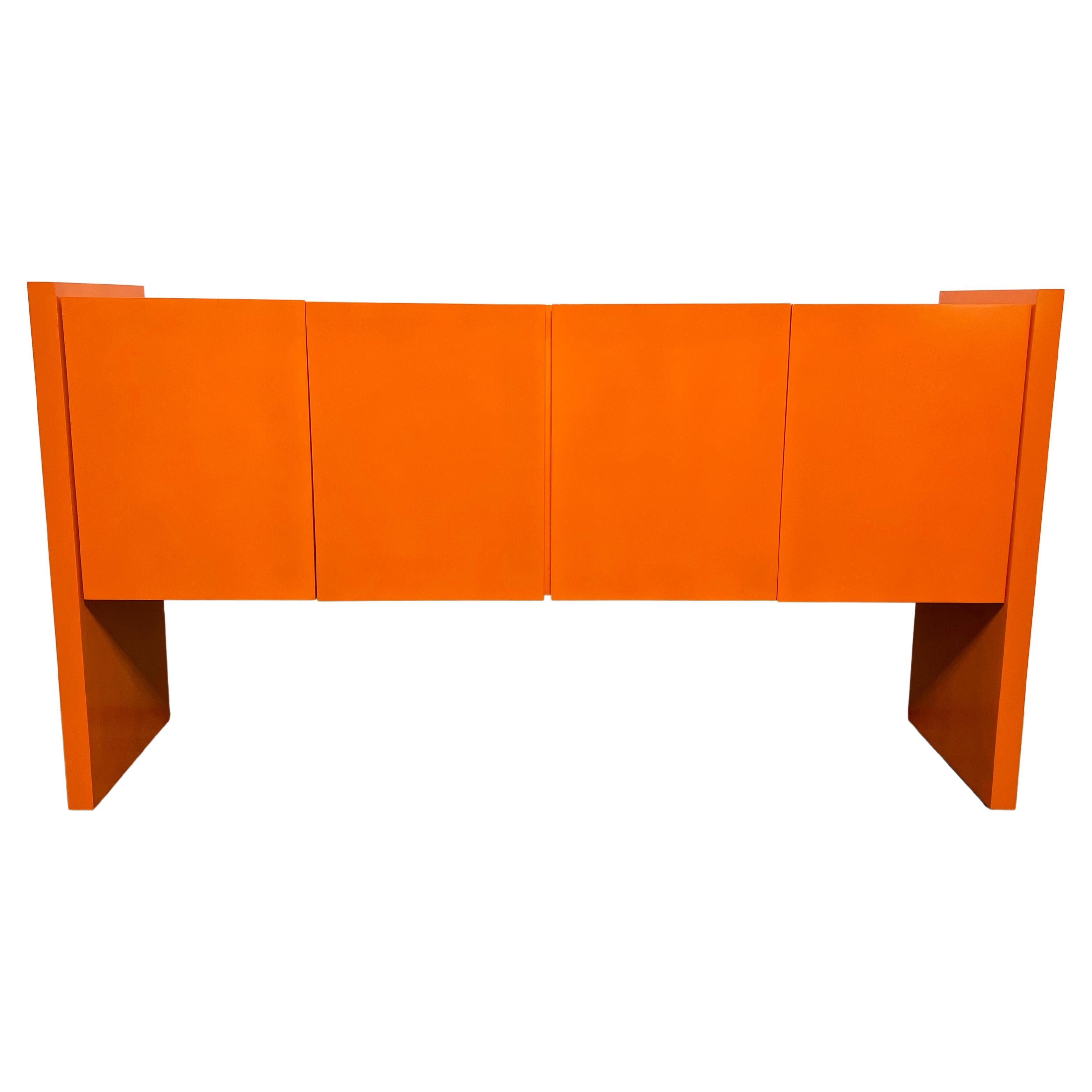 Milo Baughman Lacquered Four Door Credenza in Orange, Circa 1970s