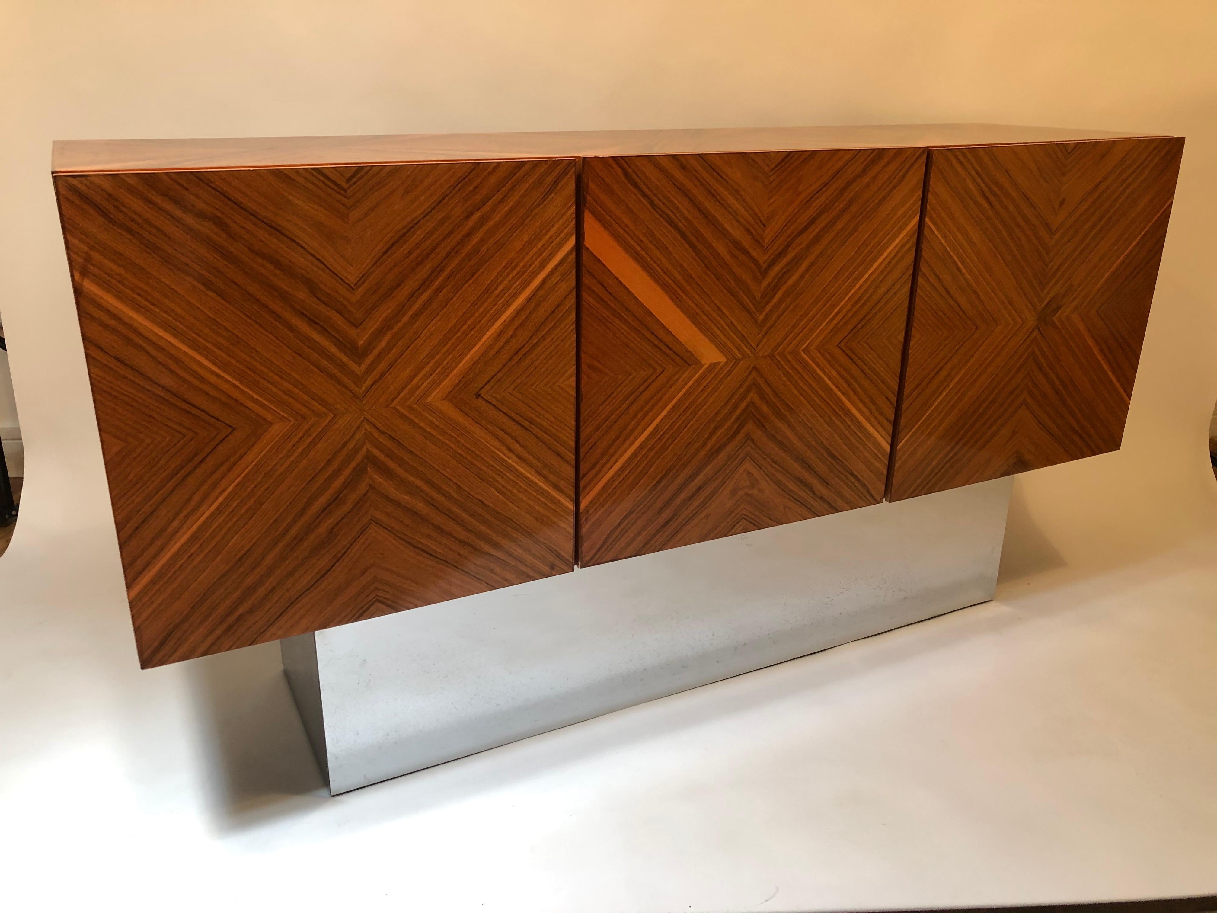 Mid-Century Modern Milo Baughman Lacquered Rosewood Sideboard on Chrome Mirror Plinth