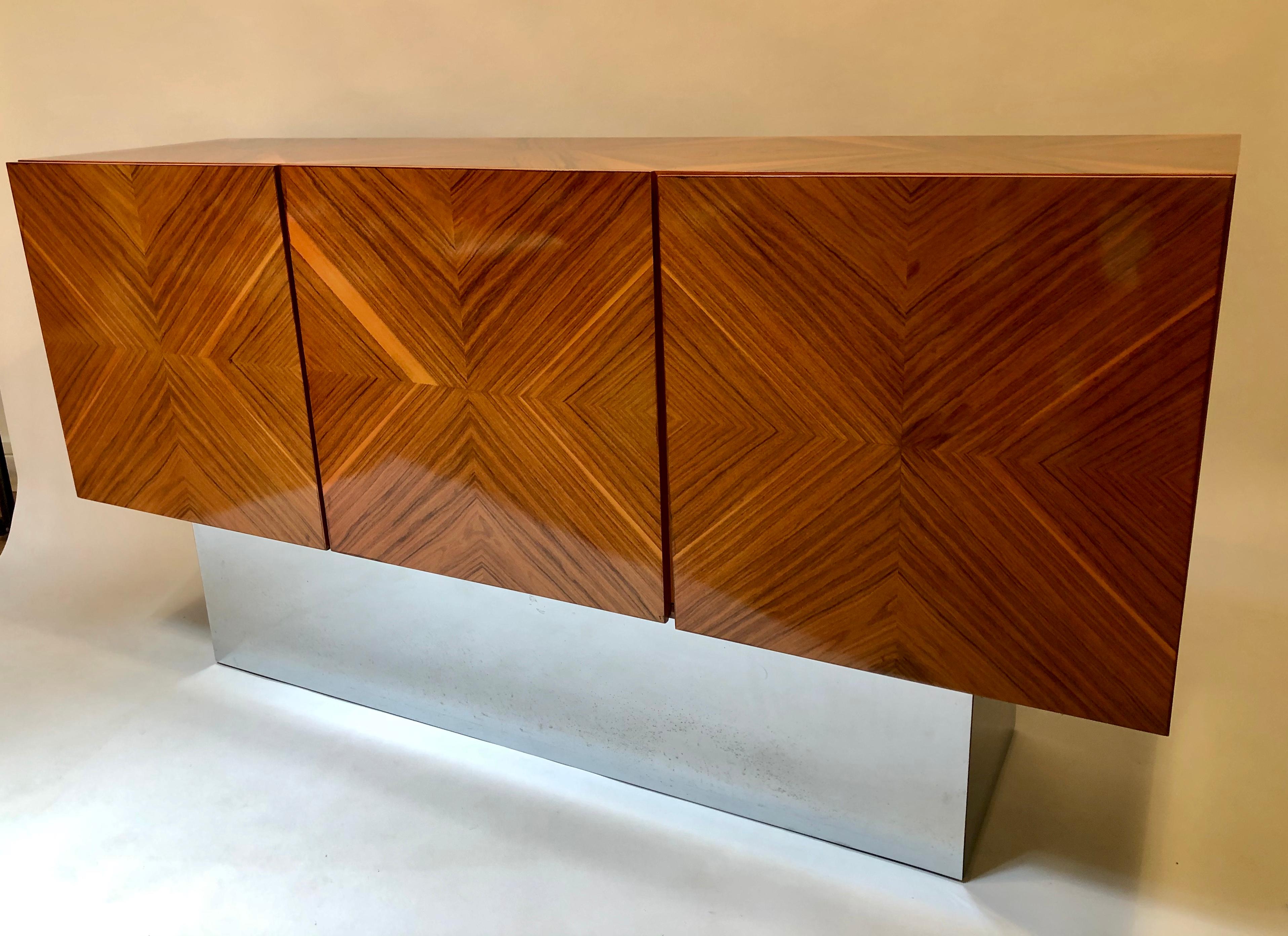 Milo Baughman Lacquered Rosewood Sideboard on Chrome Mirror Plinth 2