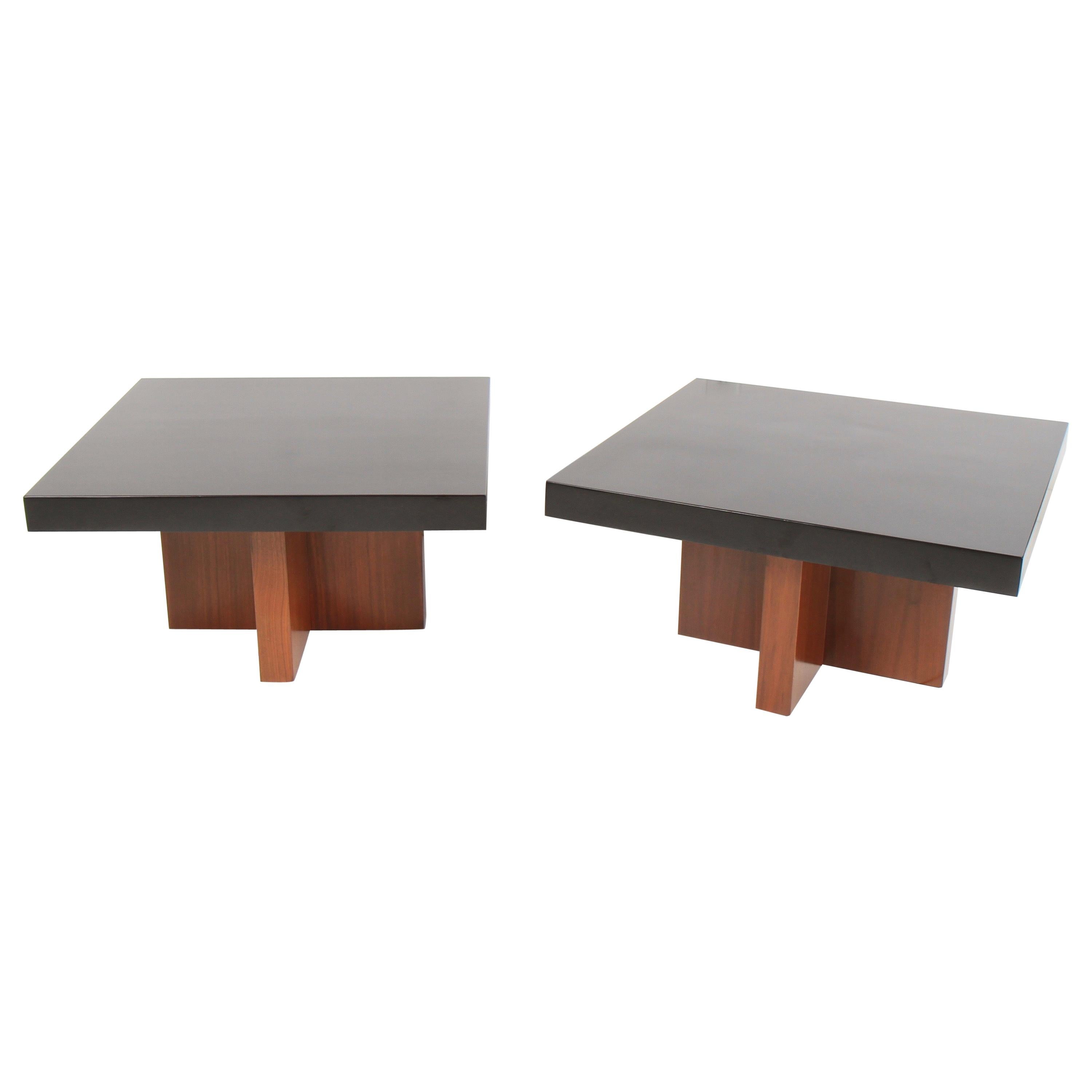 Milo Baughman Lacquered Walnut End Tables by Thayer Coggin For Sale