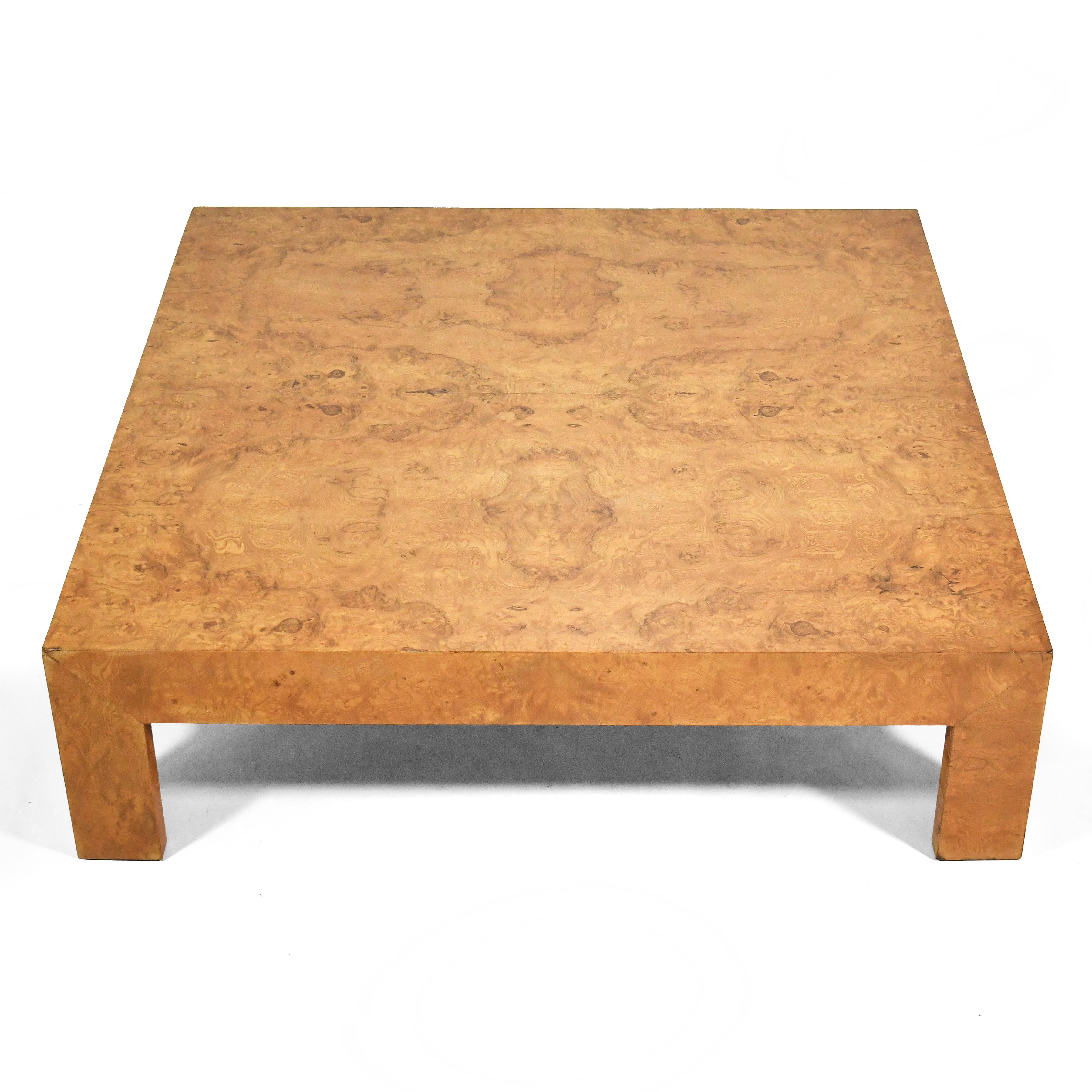 American Milo Baughman Large Burl Coffee Table by Directional