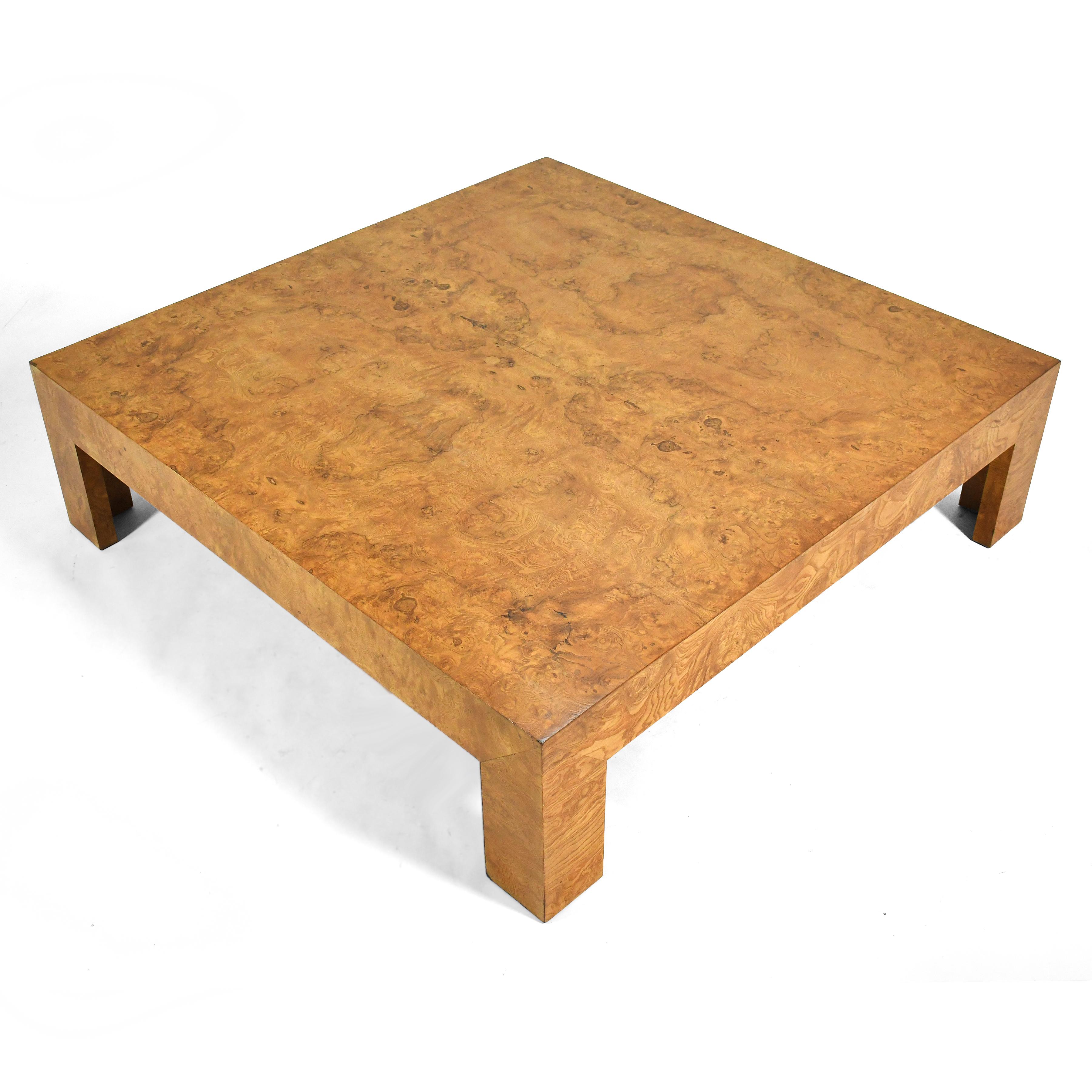 Veneer Milo Baughman Large Burl Coffee Table by Directional