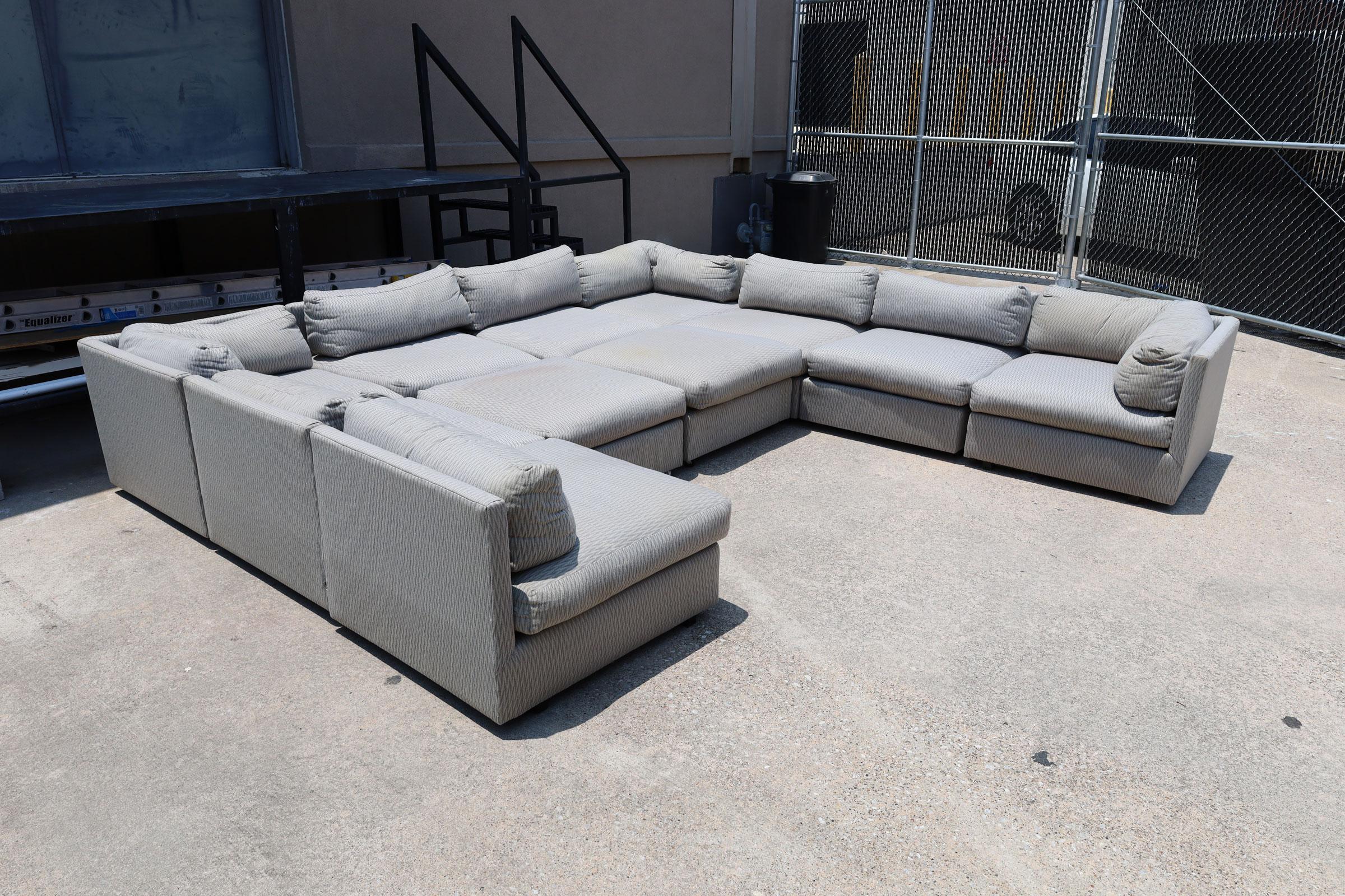 This sofa is very versatile and can be arranged in numerous configurations. The listing measurements are for the sofa as configured in lead photo. Each corner piece measures 33