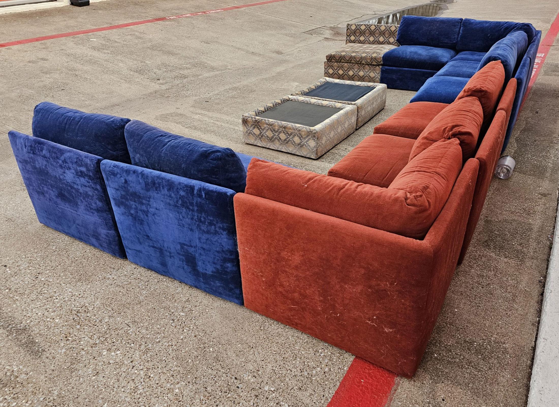 Step into the charm of mid-century modern living with the highly sought after Milo Baughman large Pit Sectional. This modular masterpiece, consisting of 12 pieces, offers unparalleled versatility and customization. Measurements are as per configured