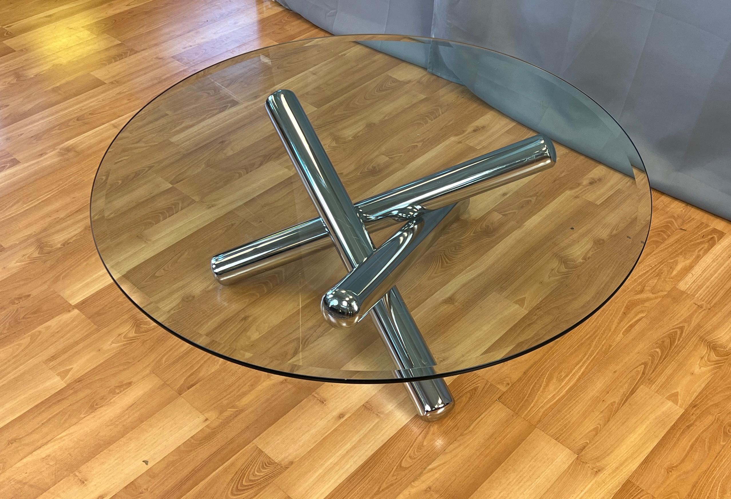 Milo Baughman Large Round Chrome Jax Coffee Table 6