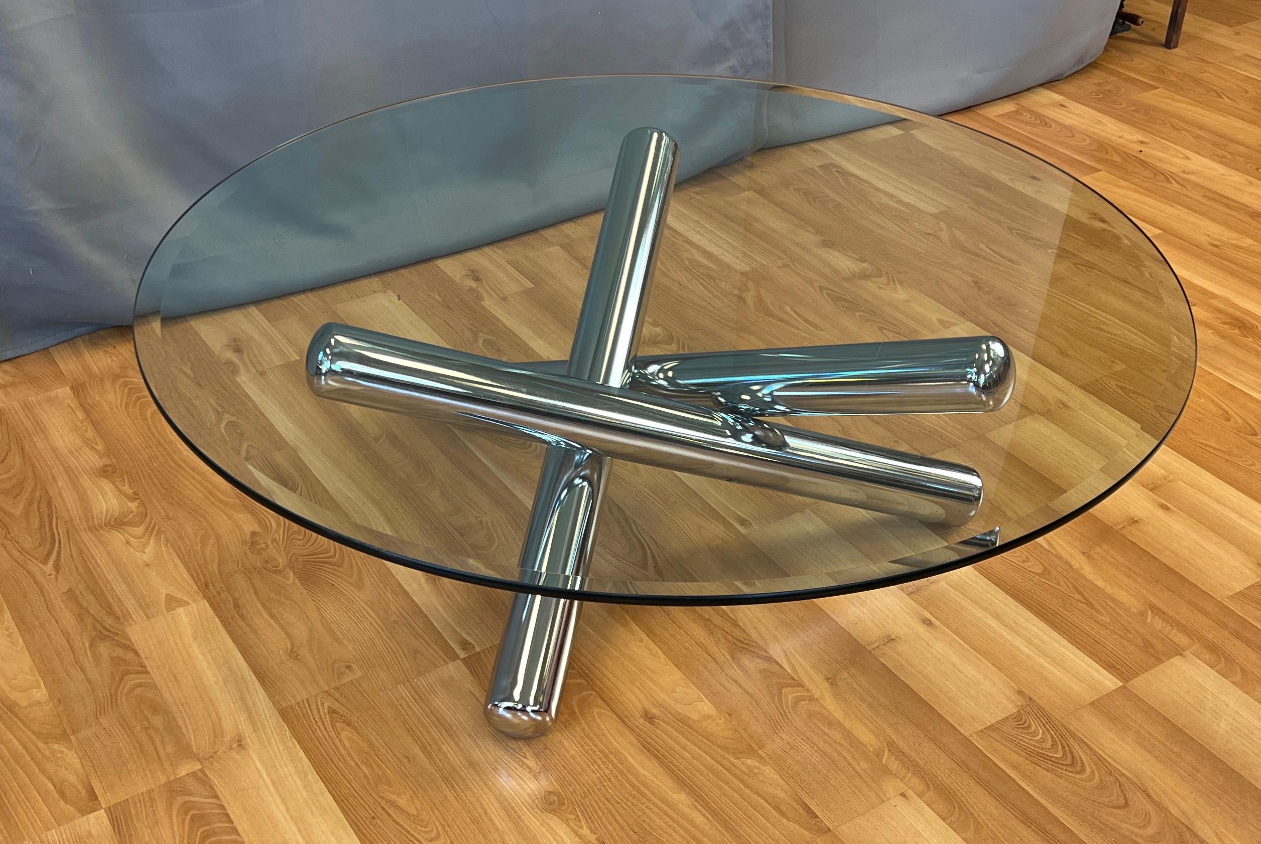 Milo Baughman Large Round Chrome Jax Coffee Table 7