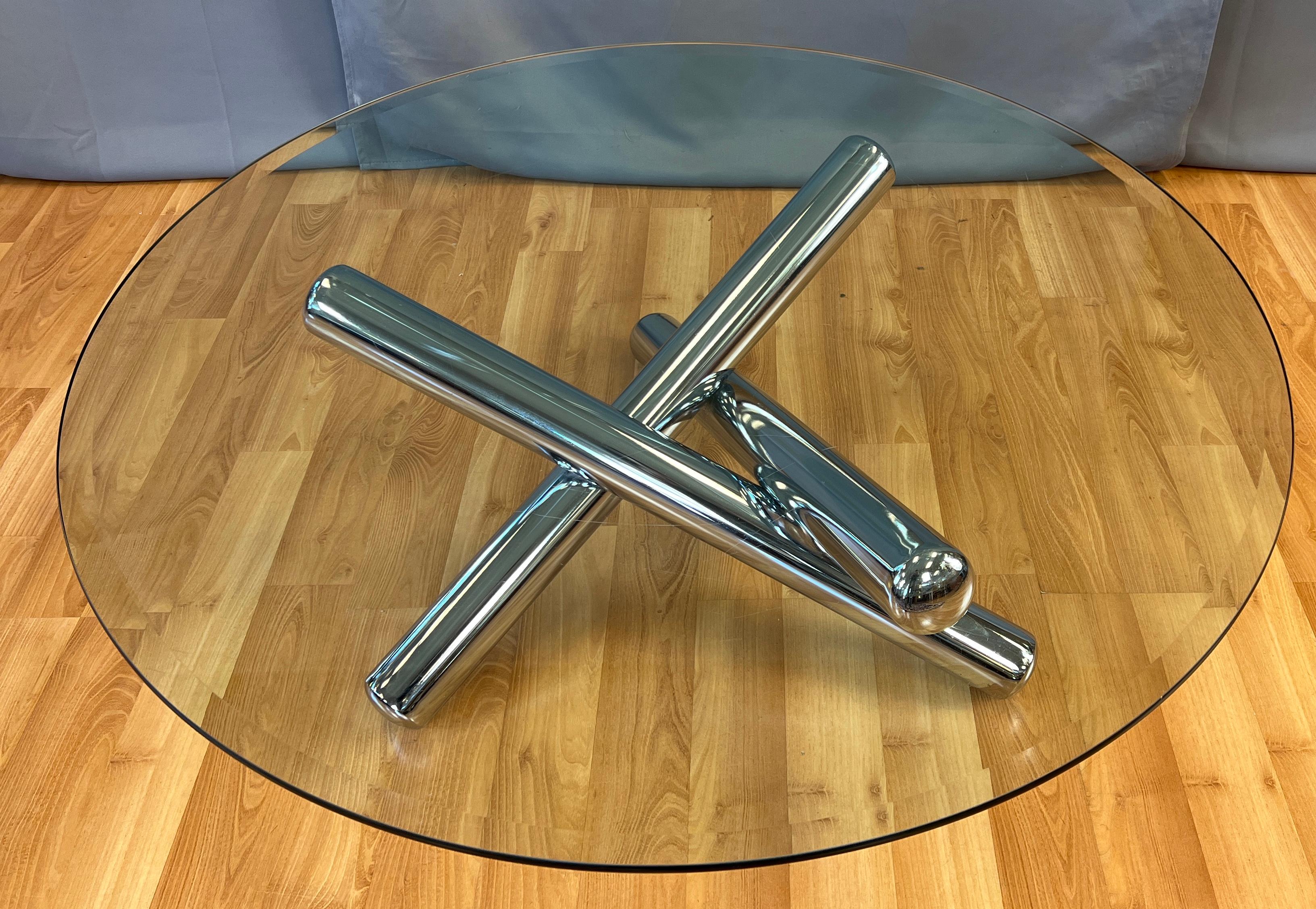 American Milo Baughman Large Round Chrome Jax Coffee Table